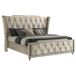 Lorient LED Upholstered Wingback Bed Ivory and Camel