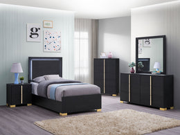 Marceline Wood LED Panel Bed Black