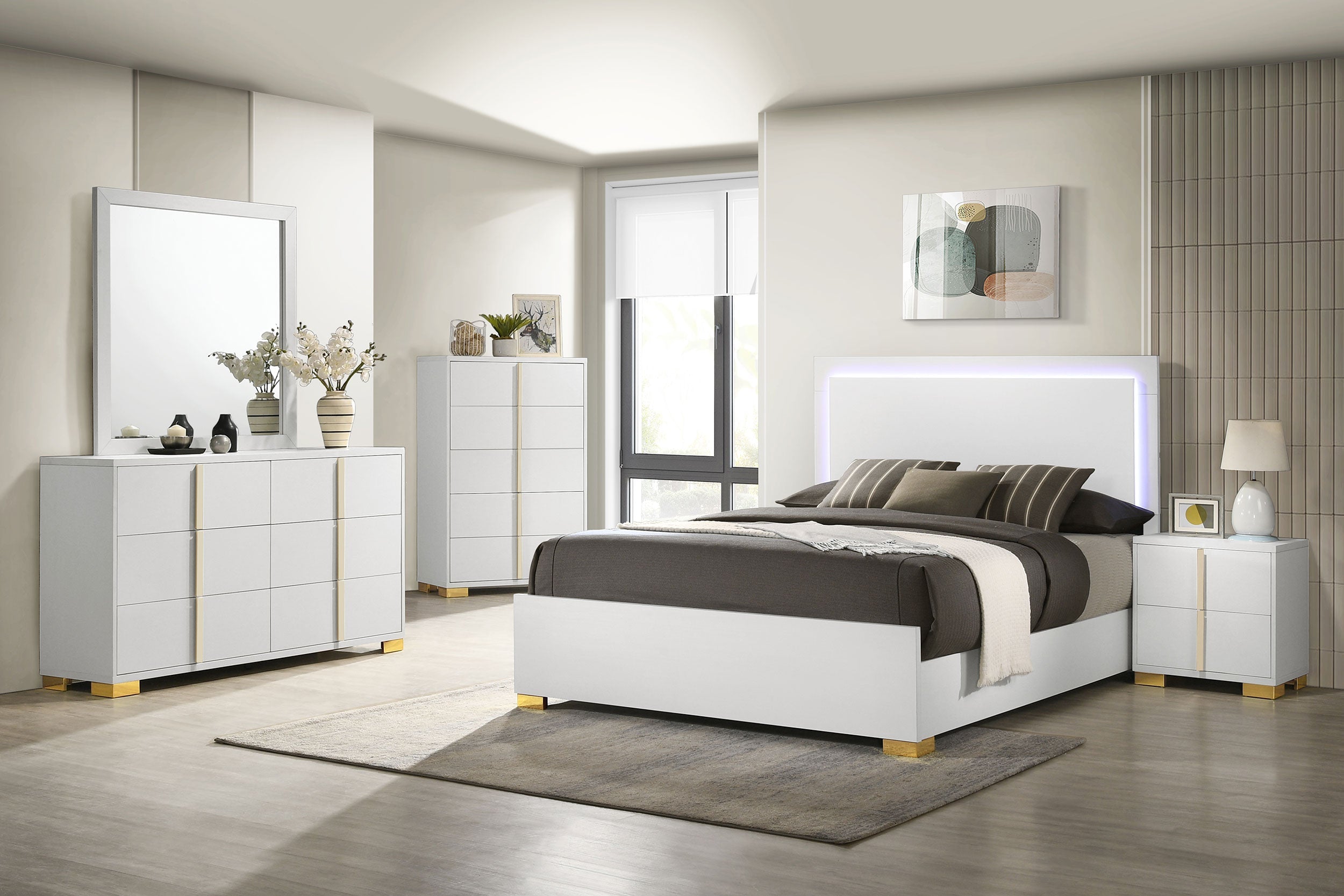 Marceline Wood LED Panel Bed Black