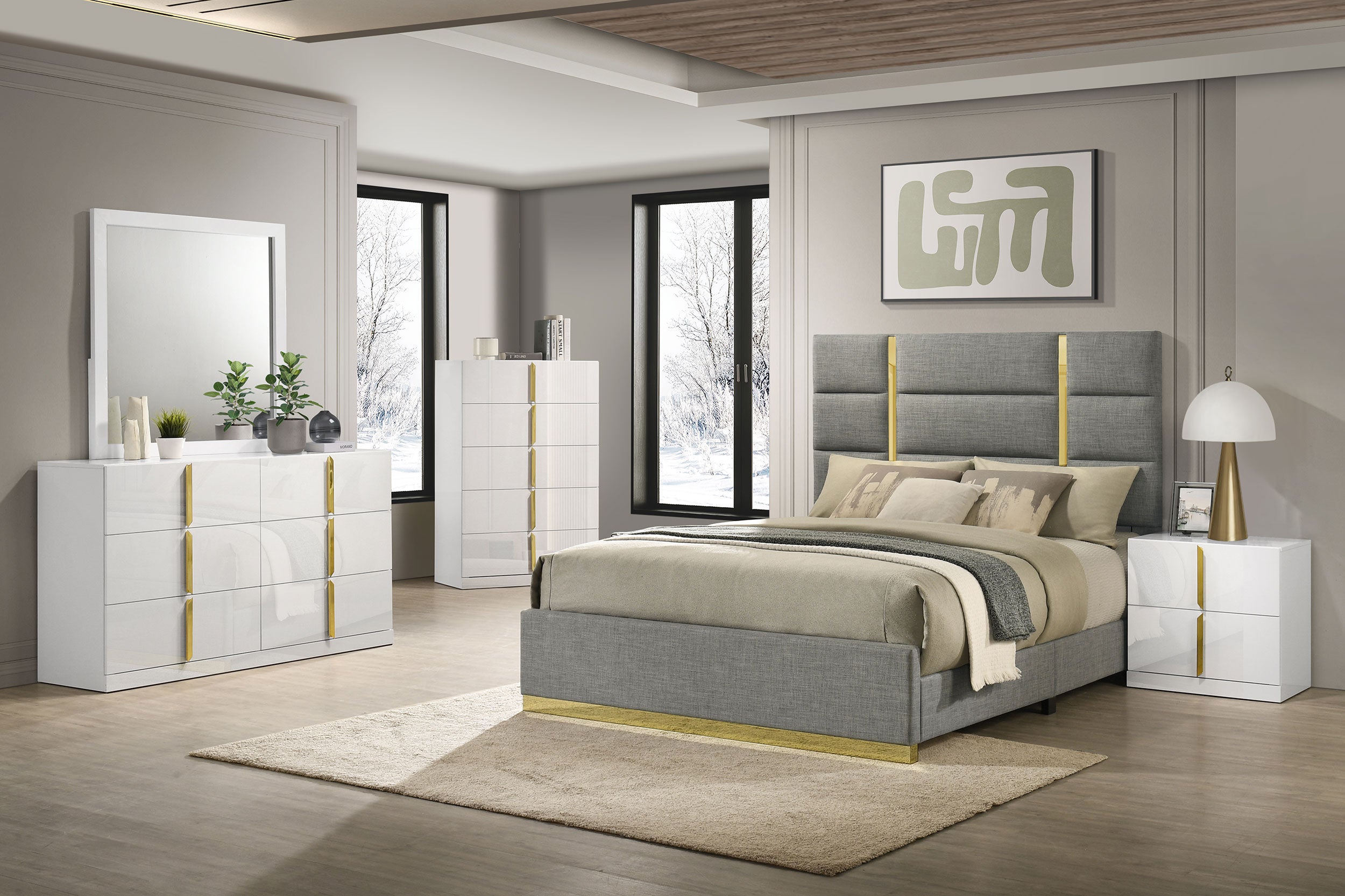 Ines Bedroom Set Grey/Navy and White High Gloss