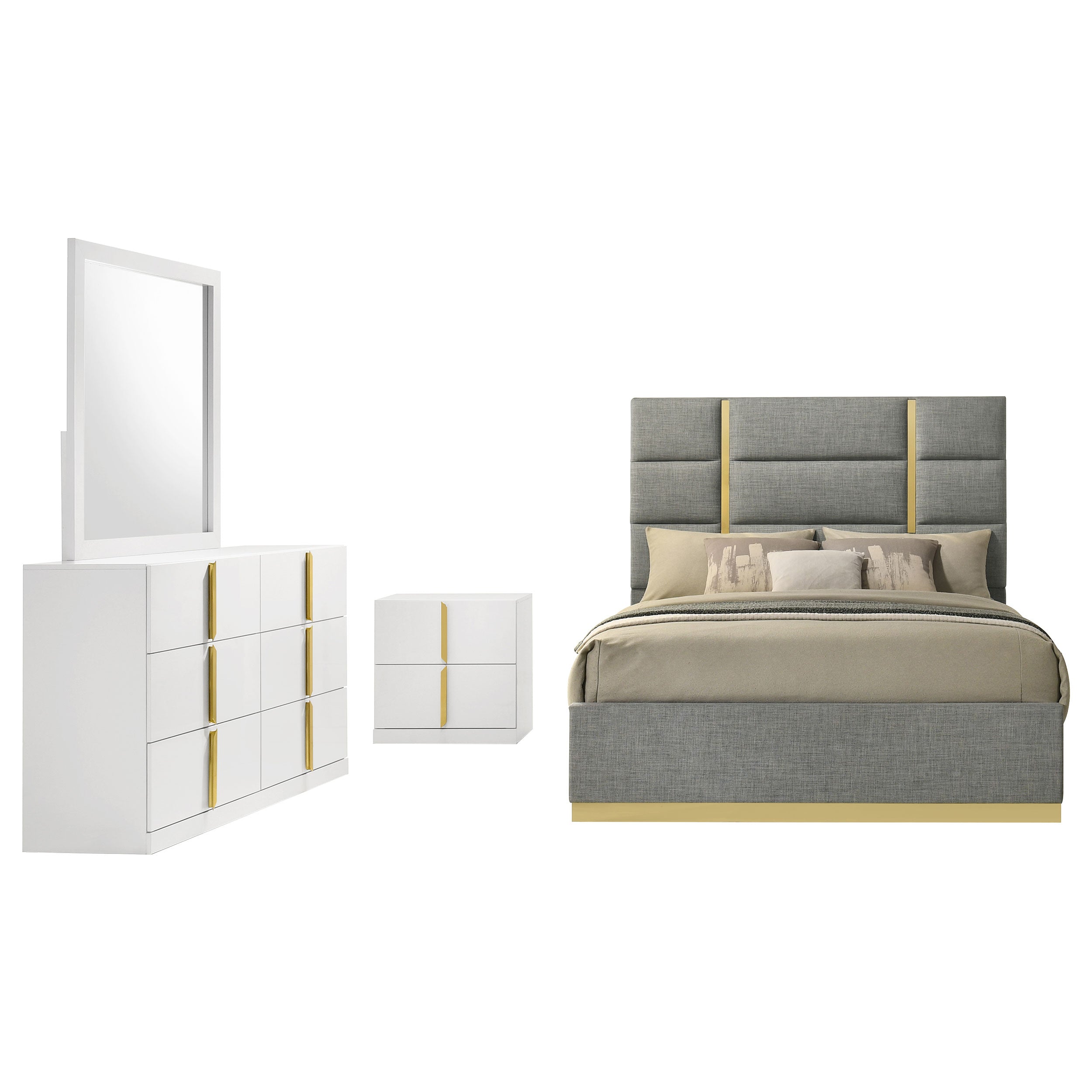 Ines Bedroom Set Grey/Navy and White High Gloss