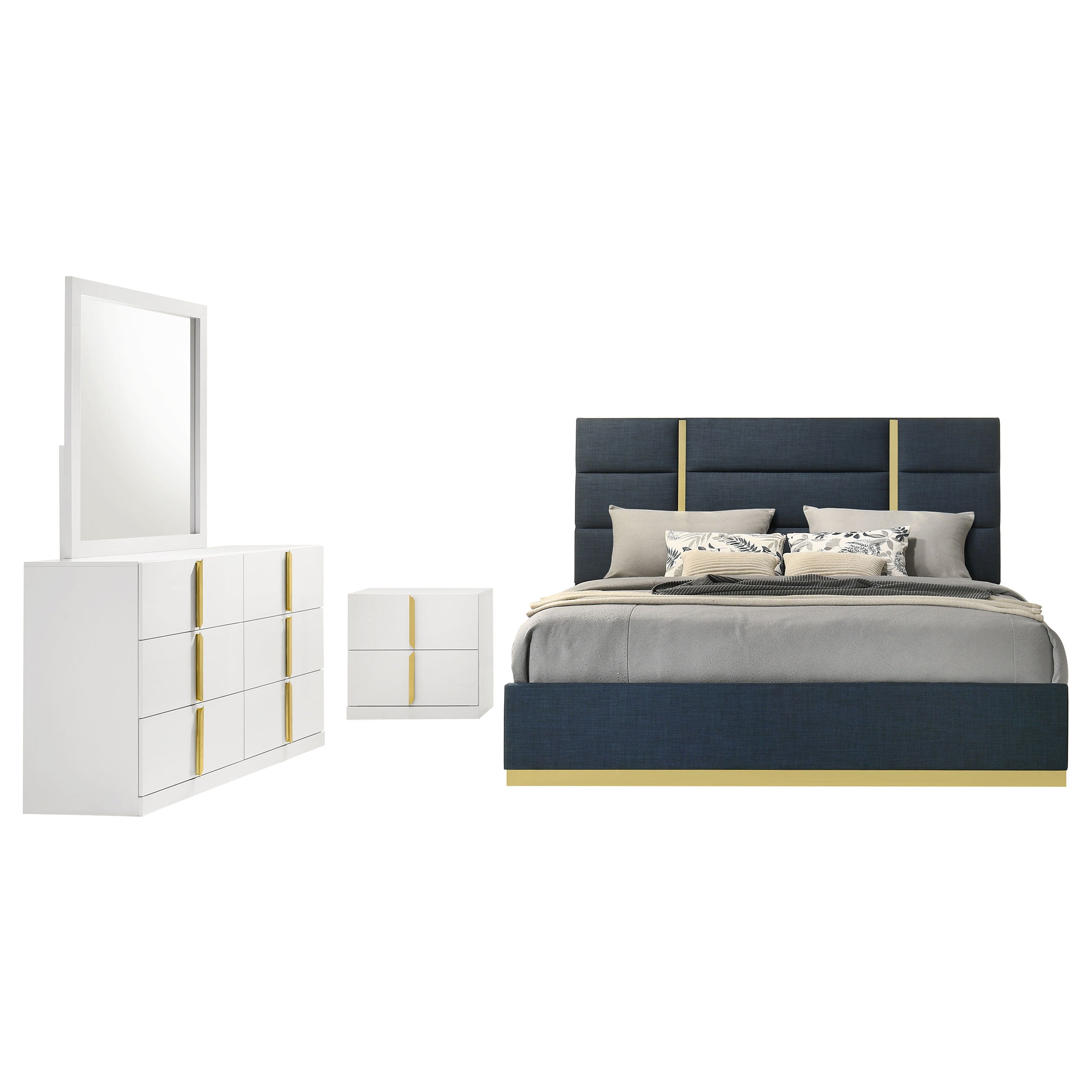 Ines Bedroom Set Grey/Navy and White High Gloss