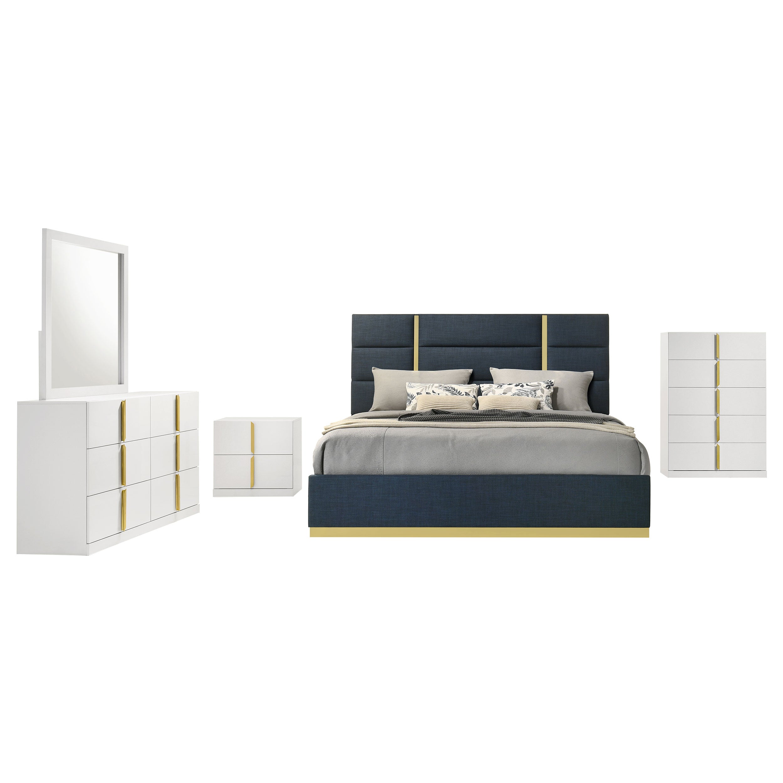 Ines Bedroom Set Grey/Navy and White High Gloss