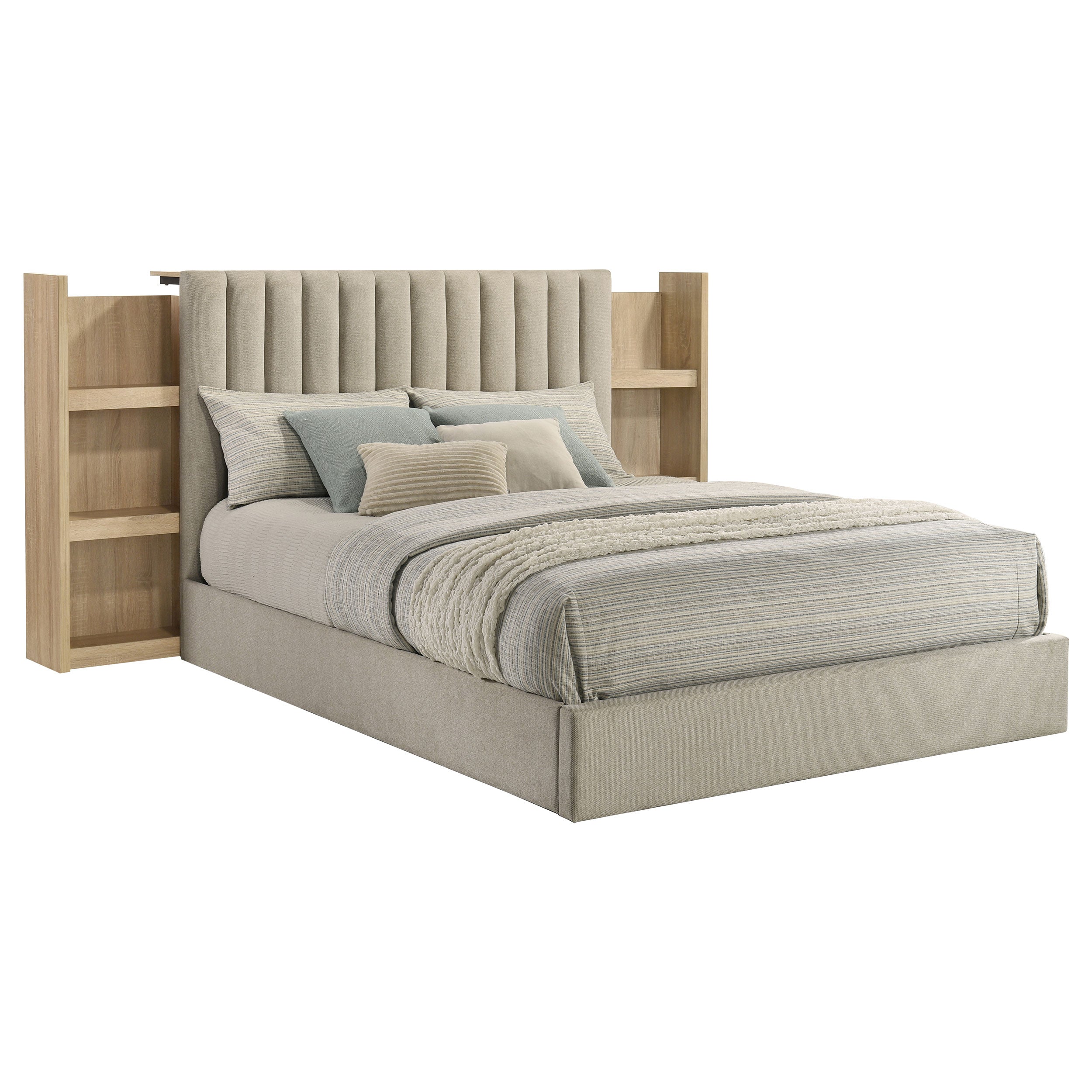 Arielle Bookcase Panel Storage Bed Light Oak