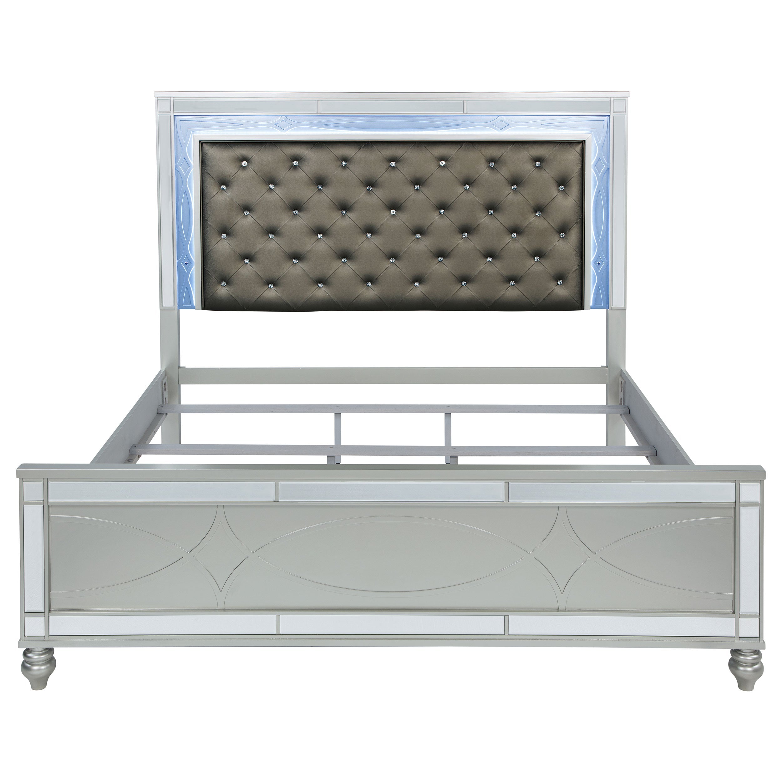 Gunnison Wood California King LED Panel Bed Silver Metallic