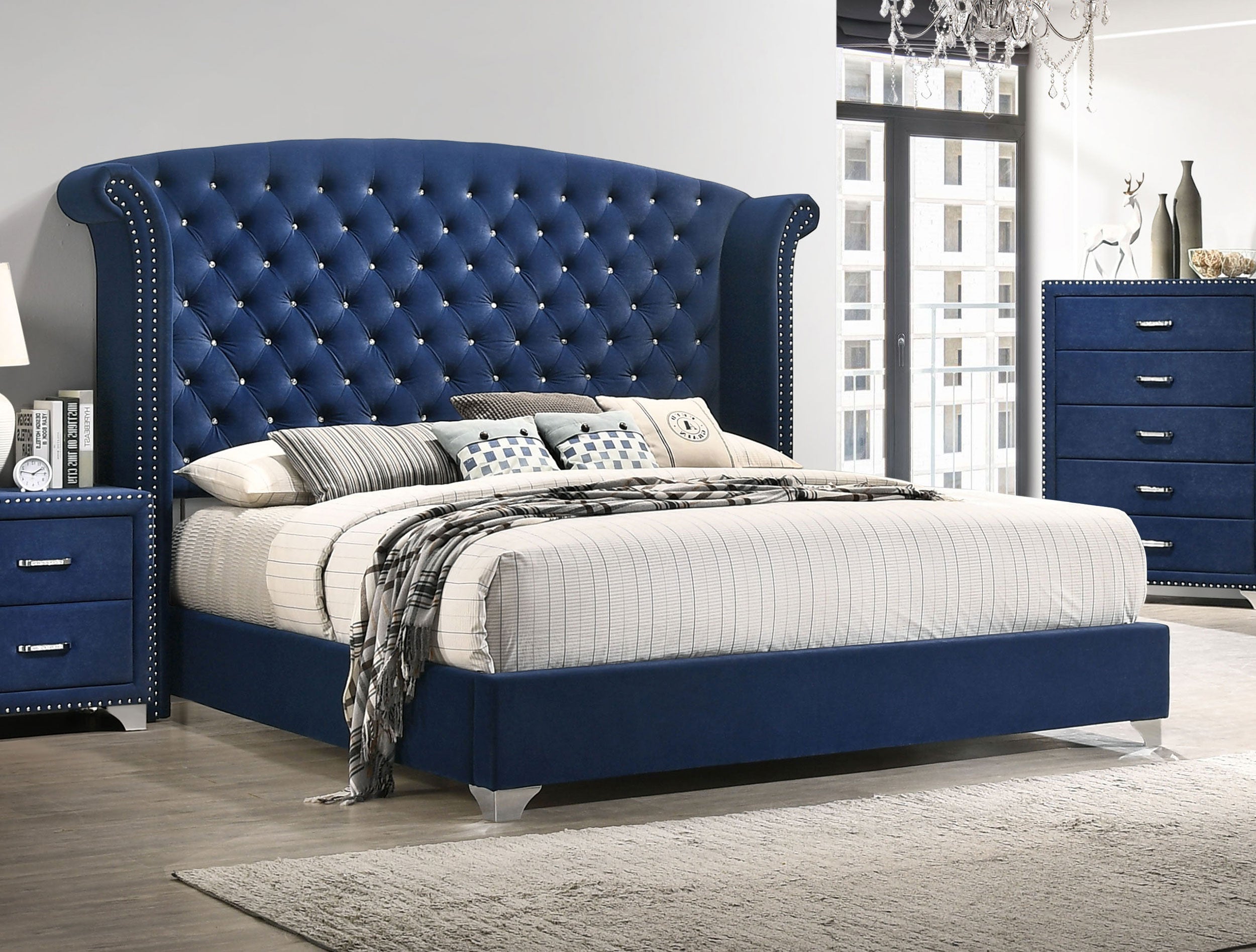Melody Upholstered California King Wingback Bed Grey