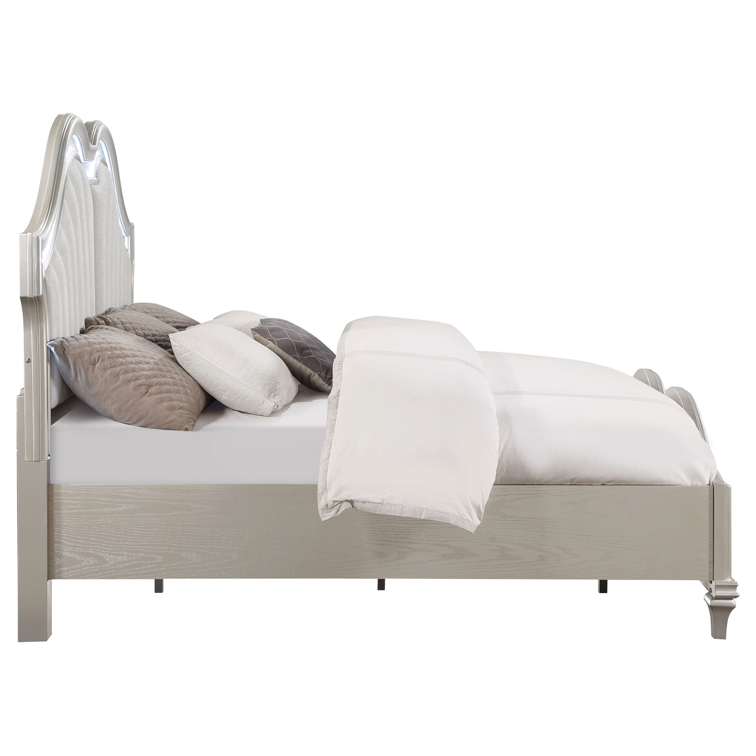 Evangeline Wood LED Panel Bed Silver Oak