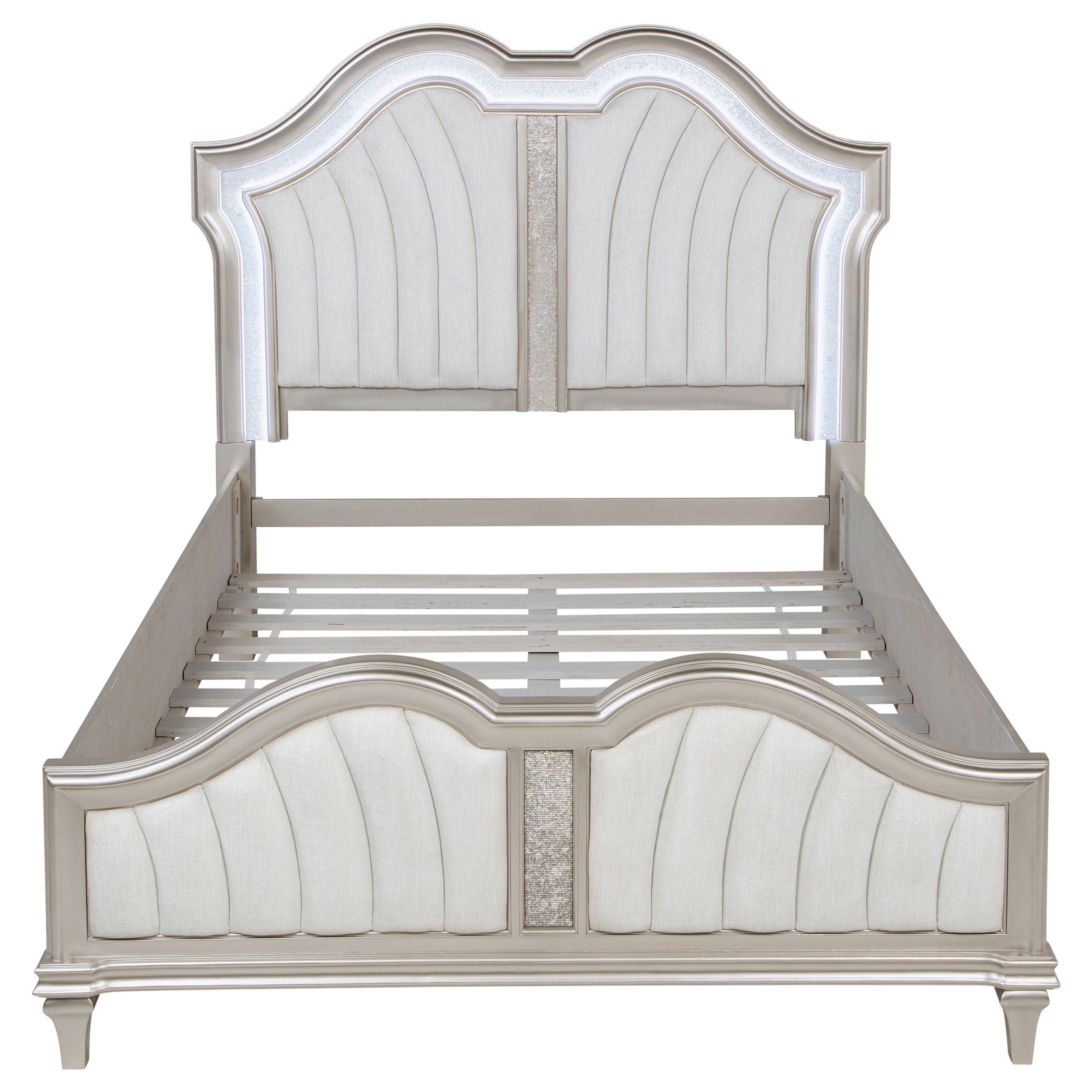 Evangeline Wood LED Panel Bed Silver Oak