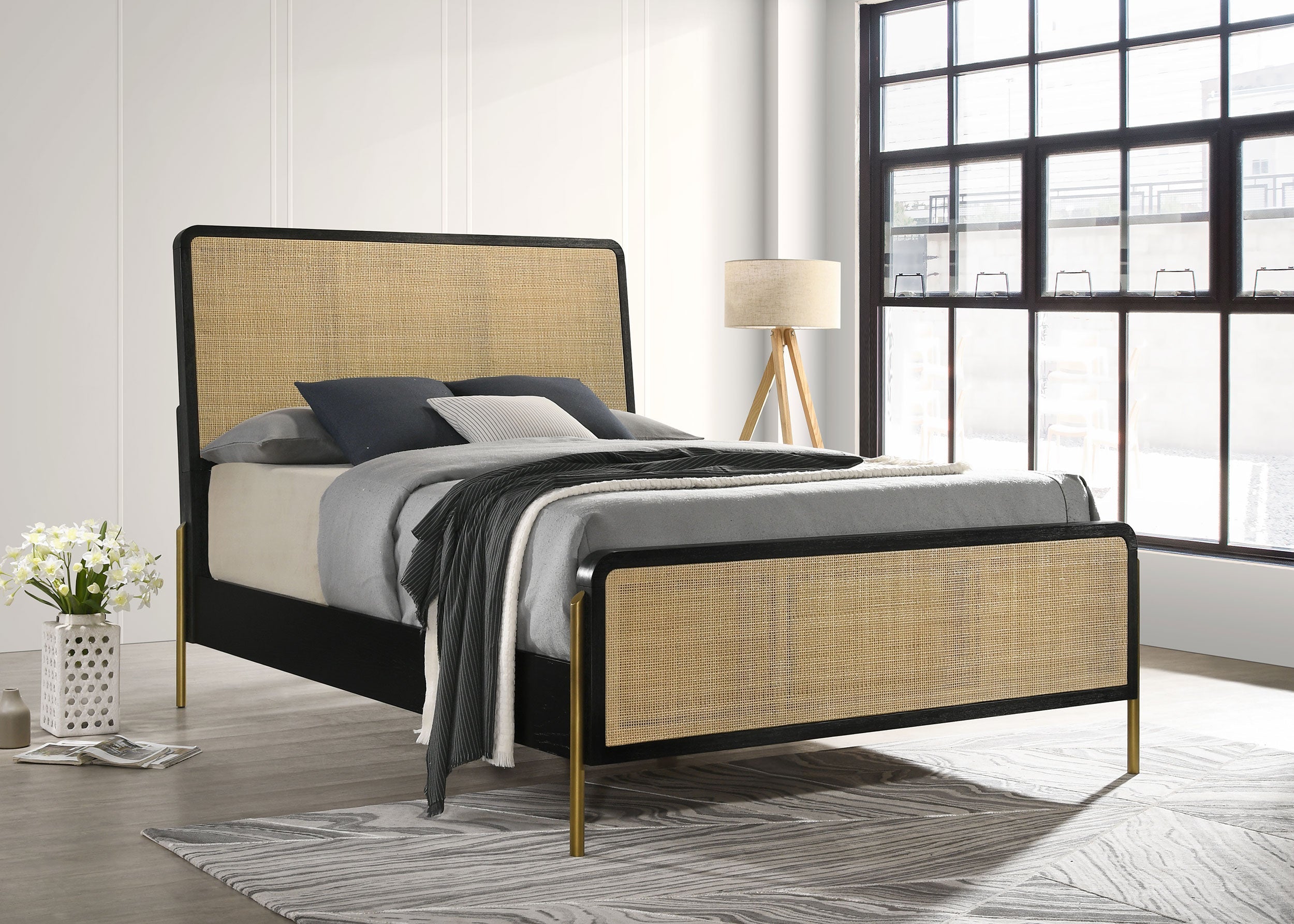 Arini RattanPanel Bed Sand Wash and Natural