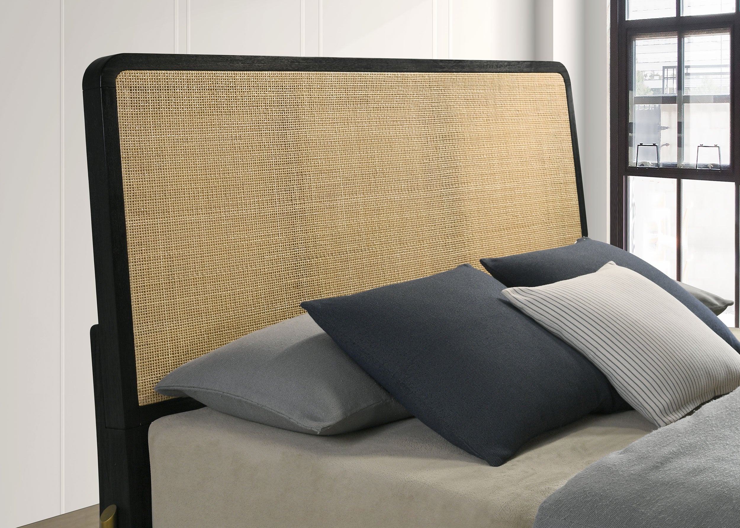 Arini Rattan California King Panel Bed Black and Natural