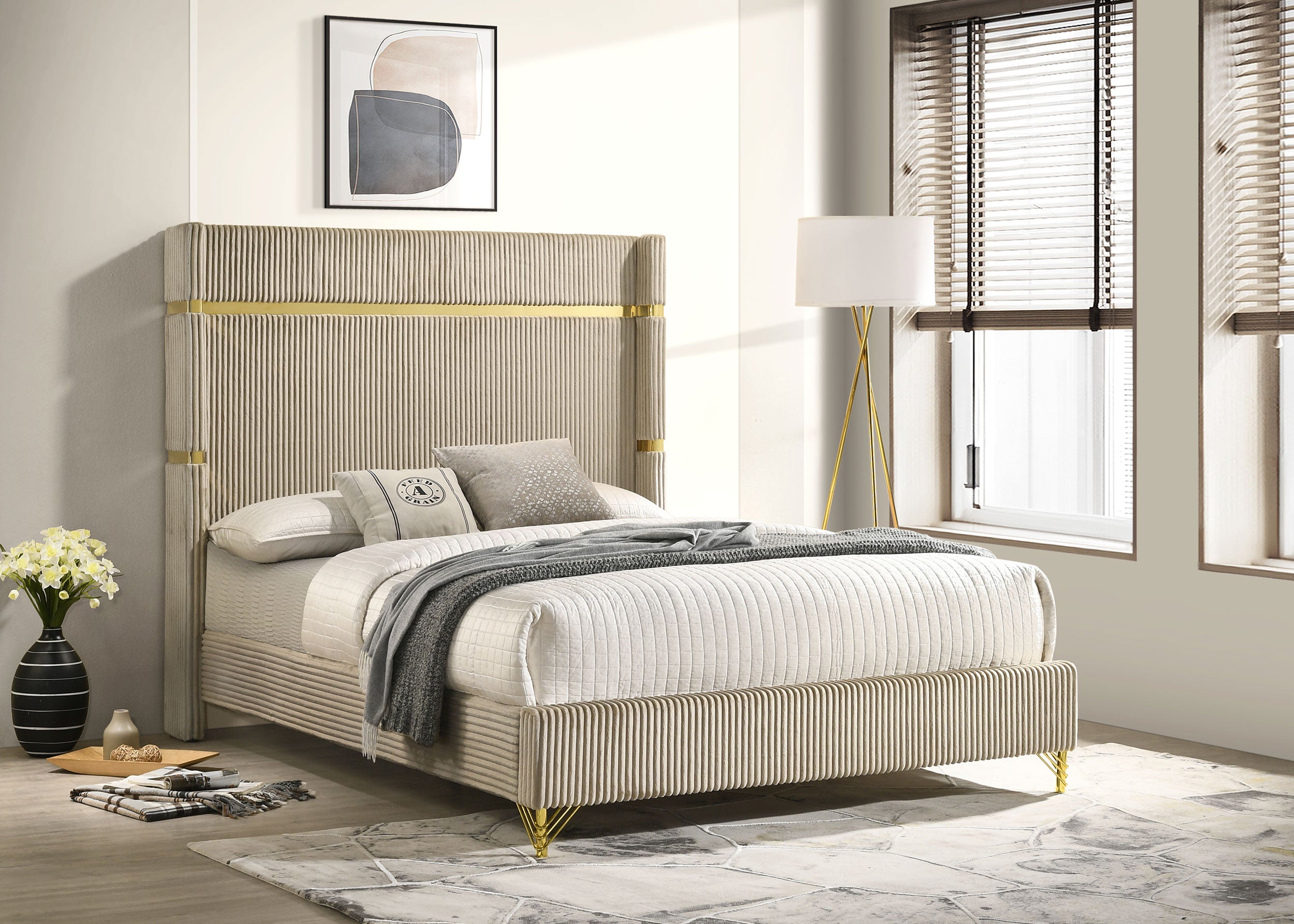 Lucia 61-inch Upholstered Wingback Bed Beige