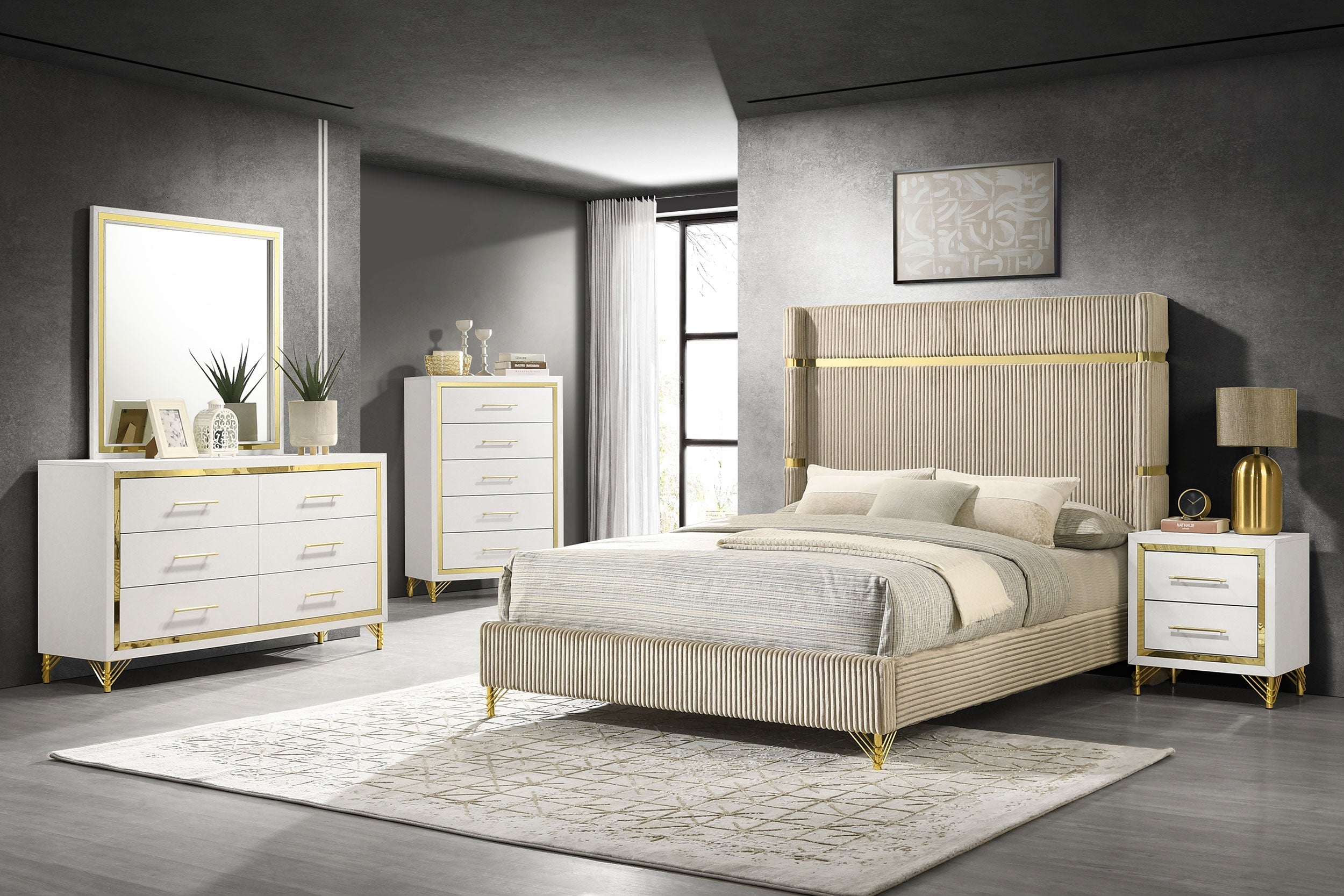 Lucia 61-inch Upholstered Wingback Bed Beige