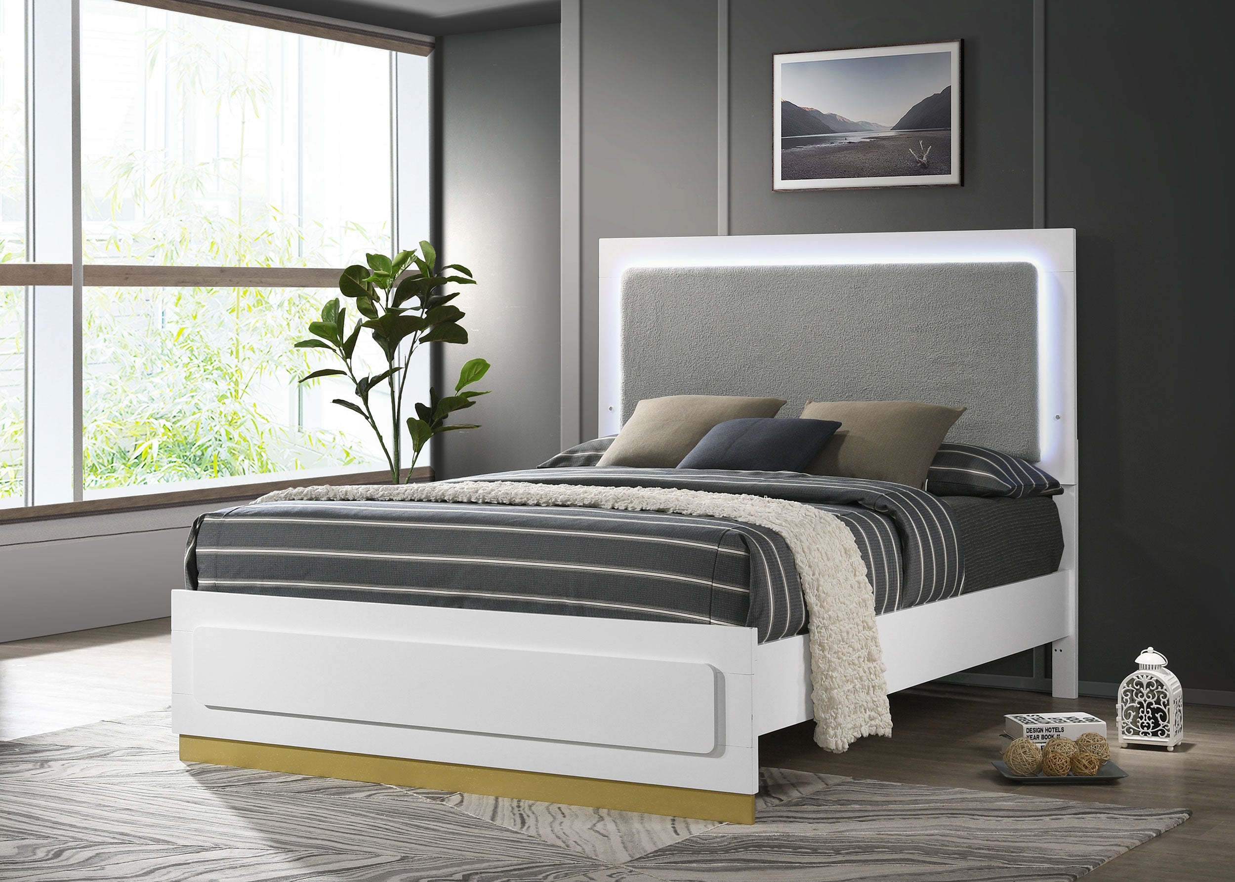 Camille Upholstered California King Panel Bed Grey