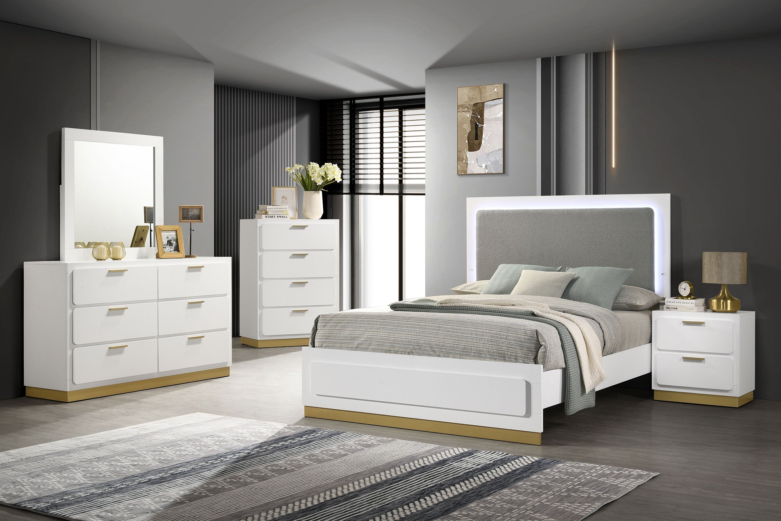 Camille Upholstered California King Panel Bed Grey