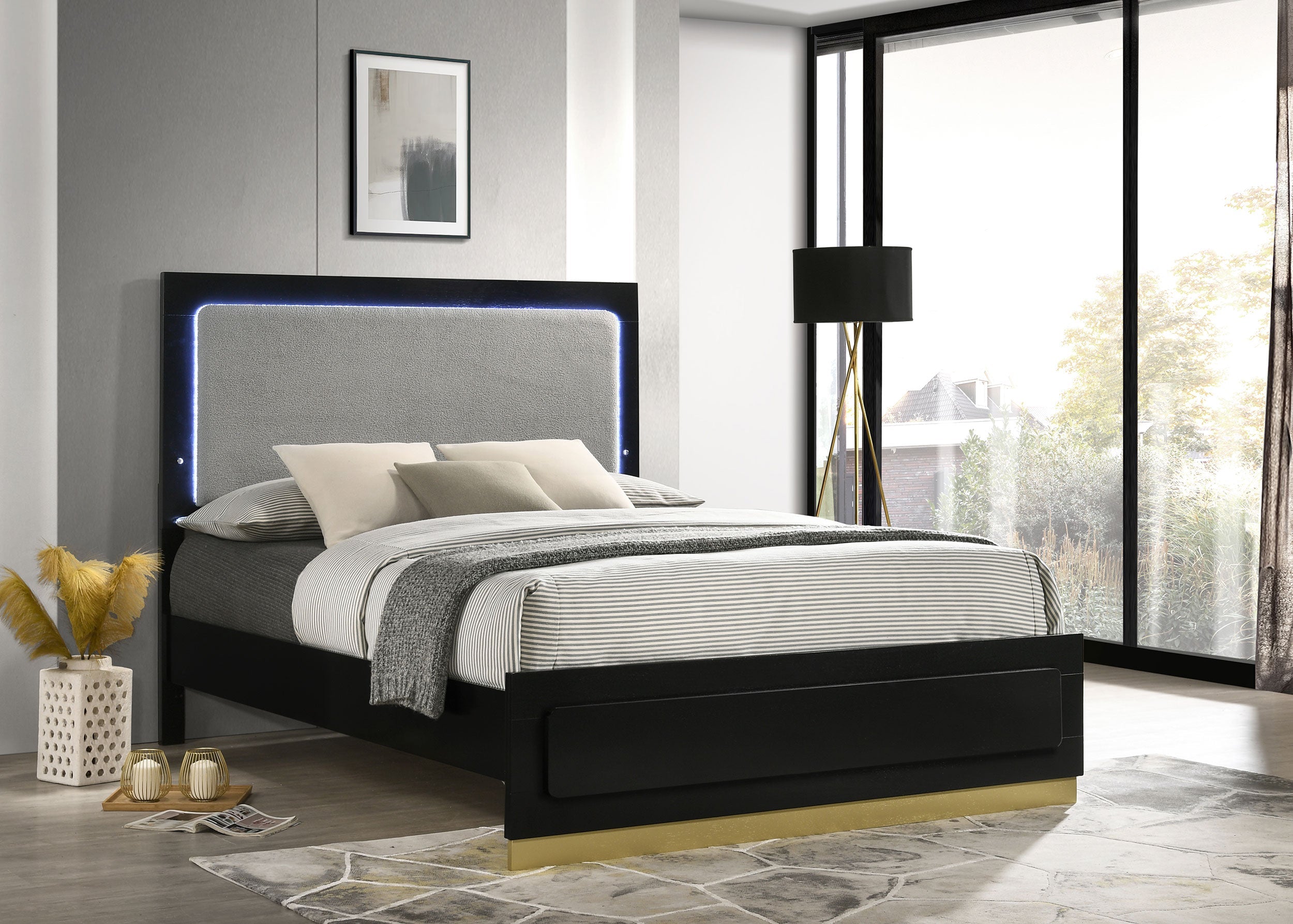 Camille Upholstered California King Panel Bed Grey