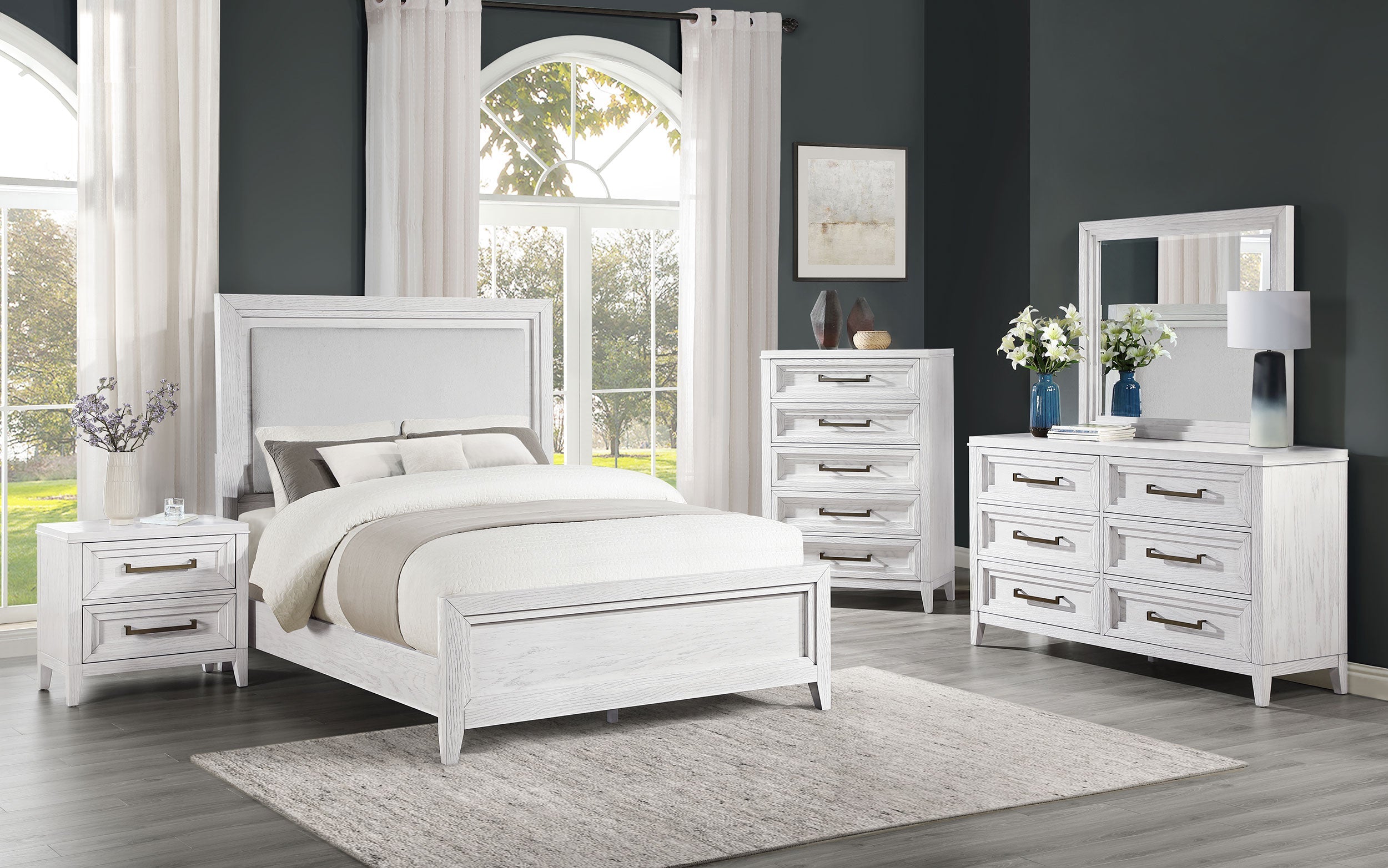 Marielle Cal King Bedroom Set Distressed White