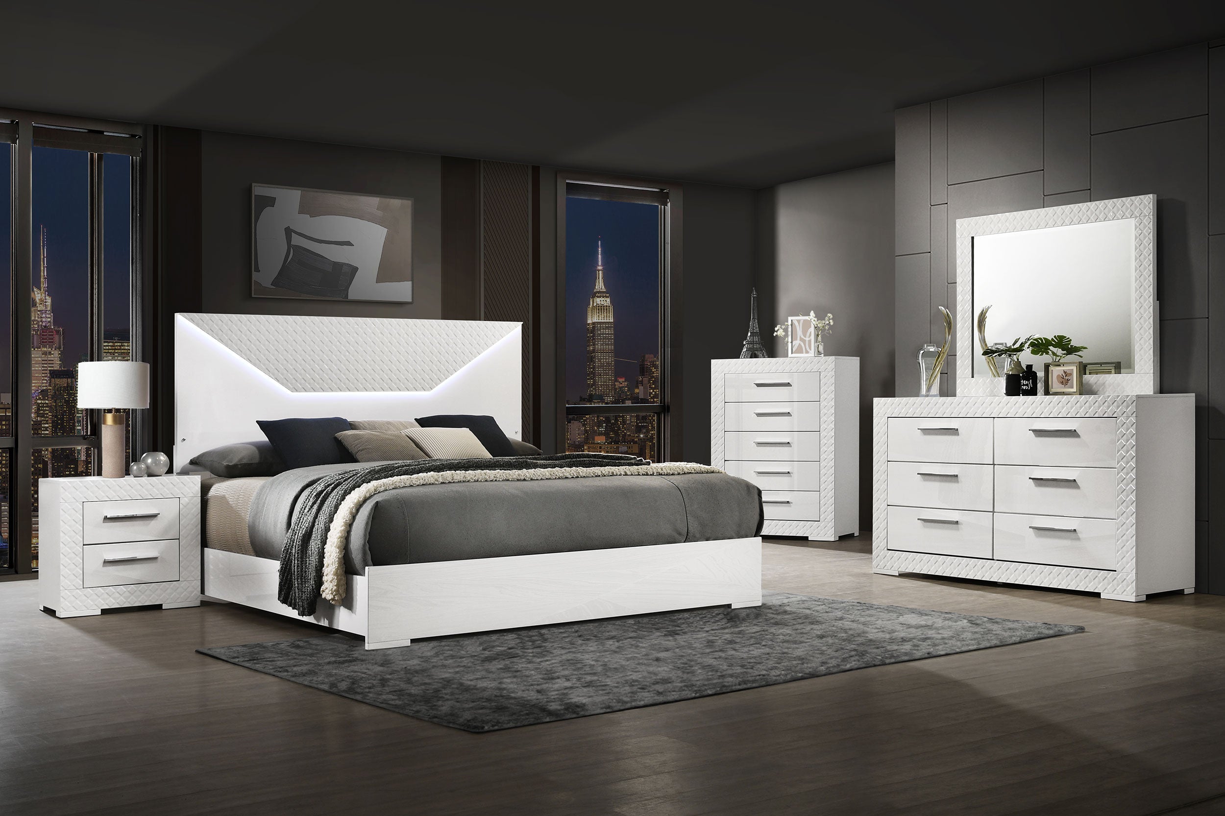 Ives Bedroom Set Grey High Gloss