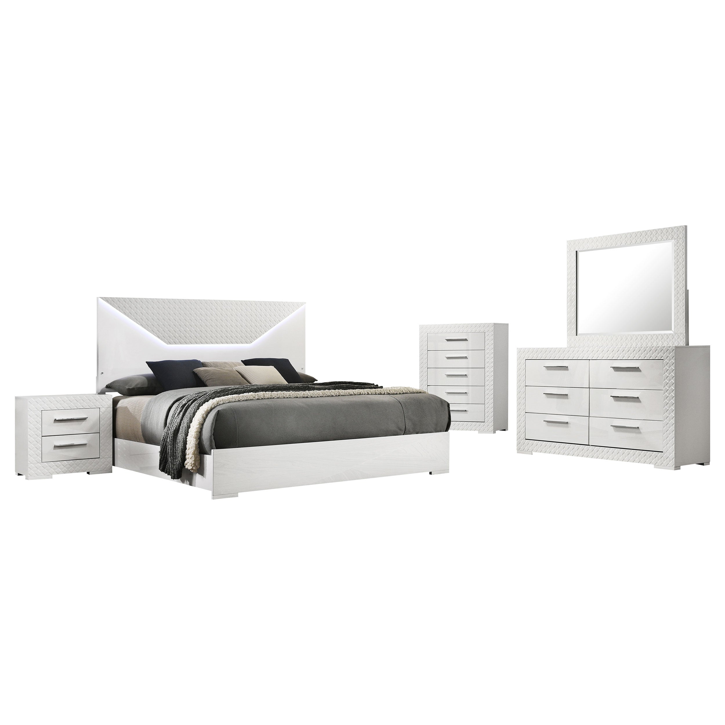 Ives Bedroom Set Grey High Gloss