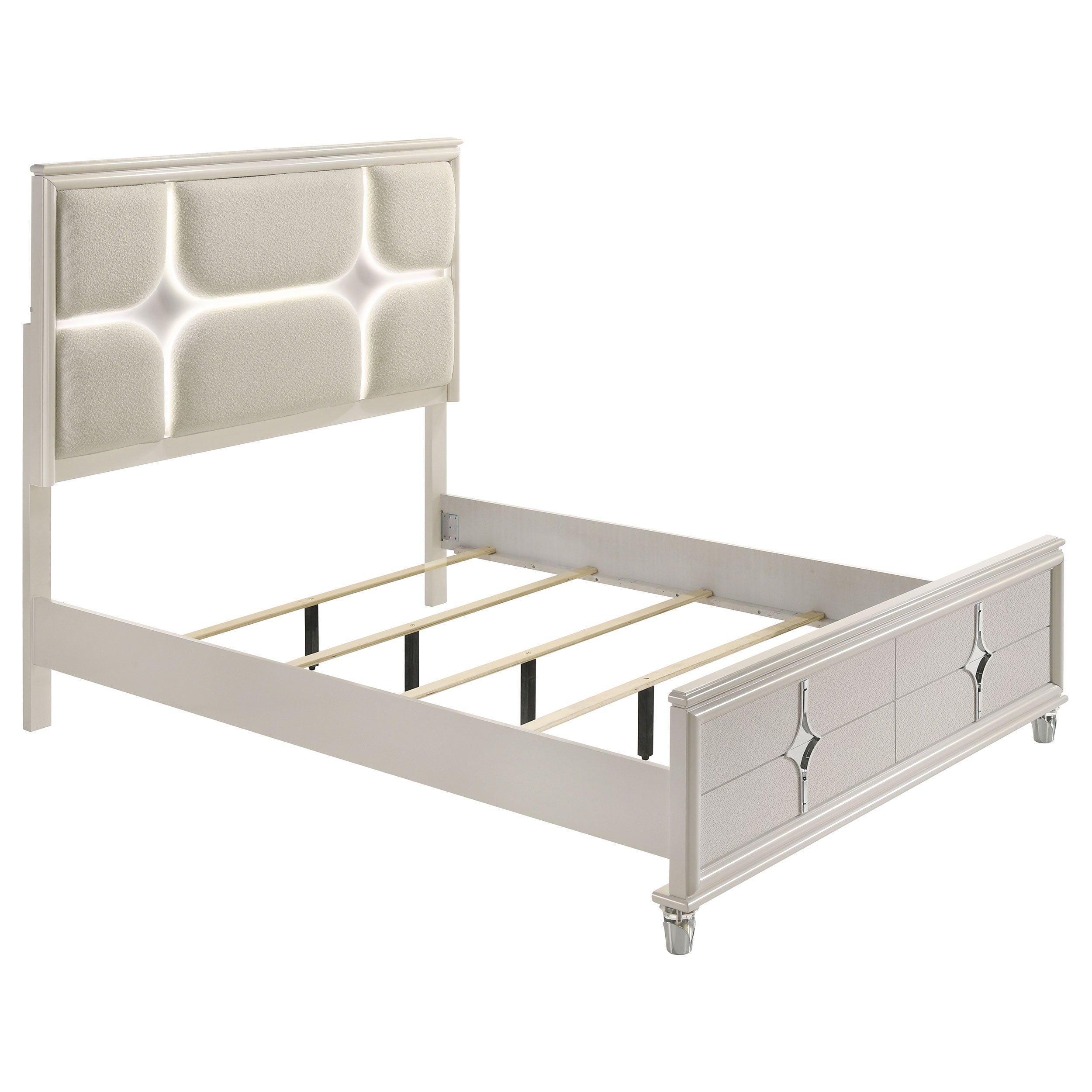 Olivia California King Panel Bed LED Headboard Pearl White