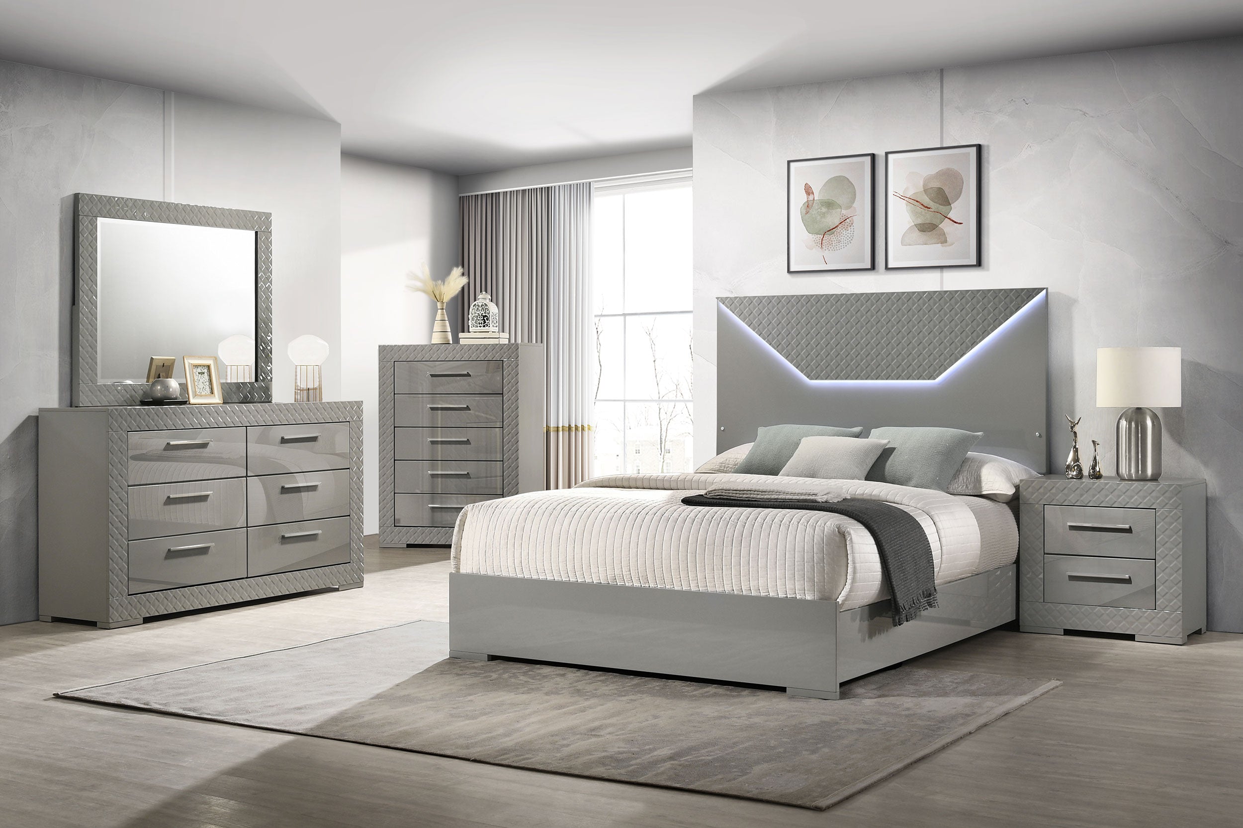 Ives Bedroom Set Grey High Gloss
