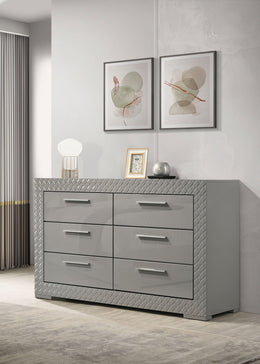 Ives 6-drawer Dresser and Mirror Grey High Gloss