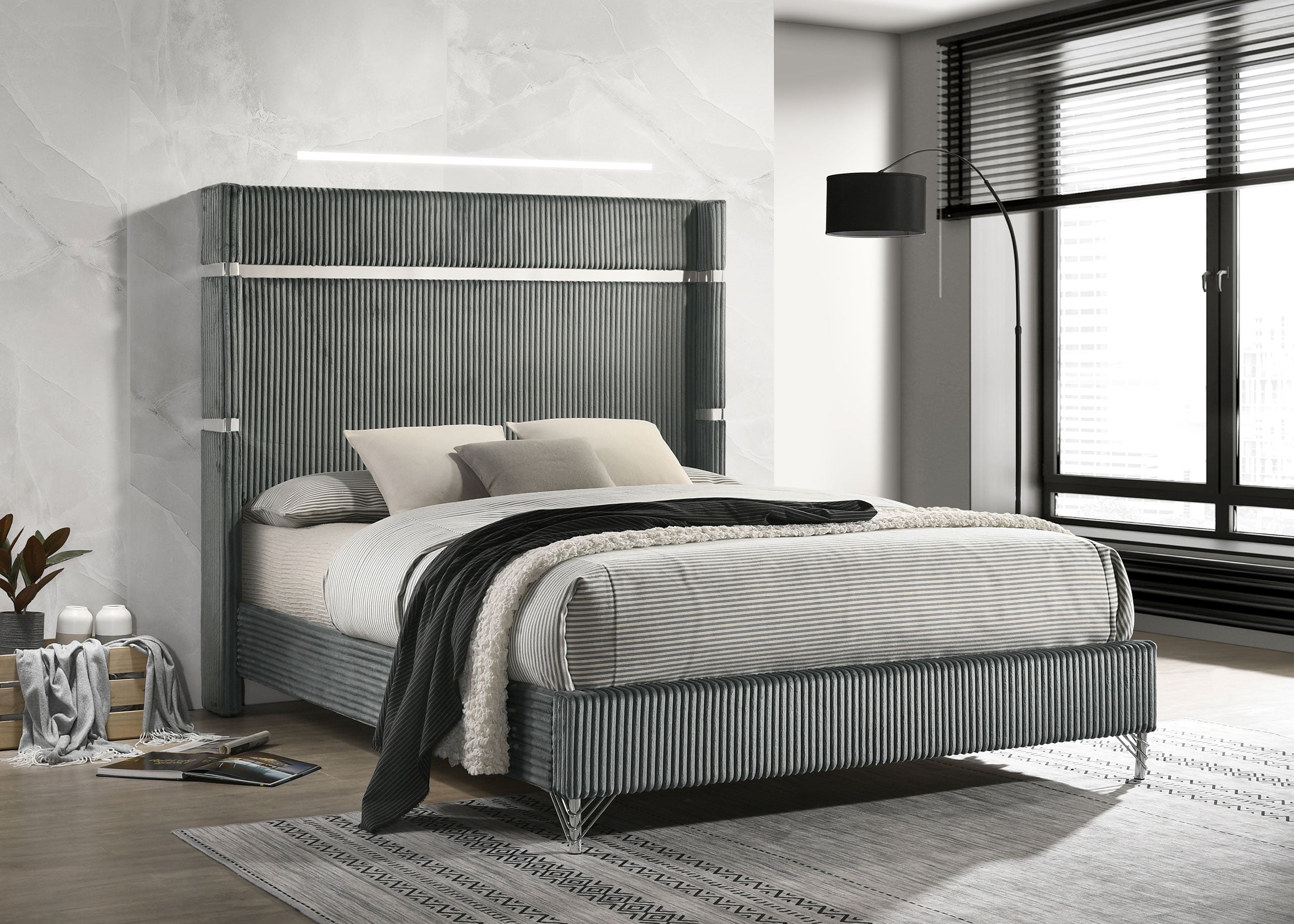 Lucia 61-inch Upholstered Wingback Bed Grey