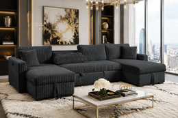 July Charcoal Double Storage Chaise Sectional (w/ Pull Out Bed) **NEW ARRIVAL**