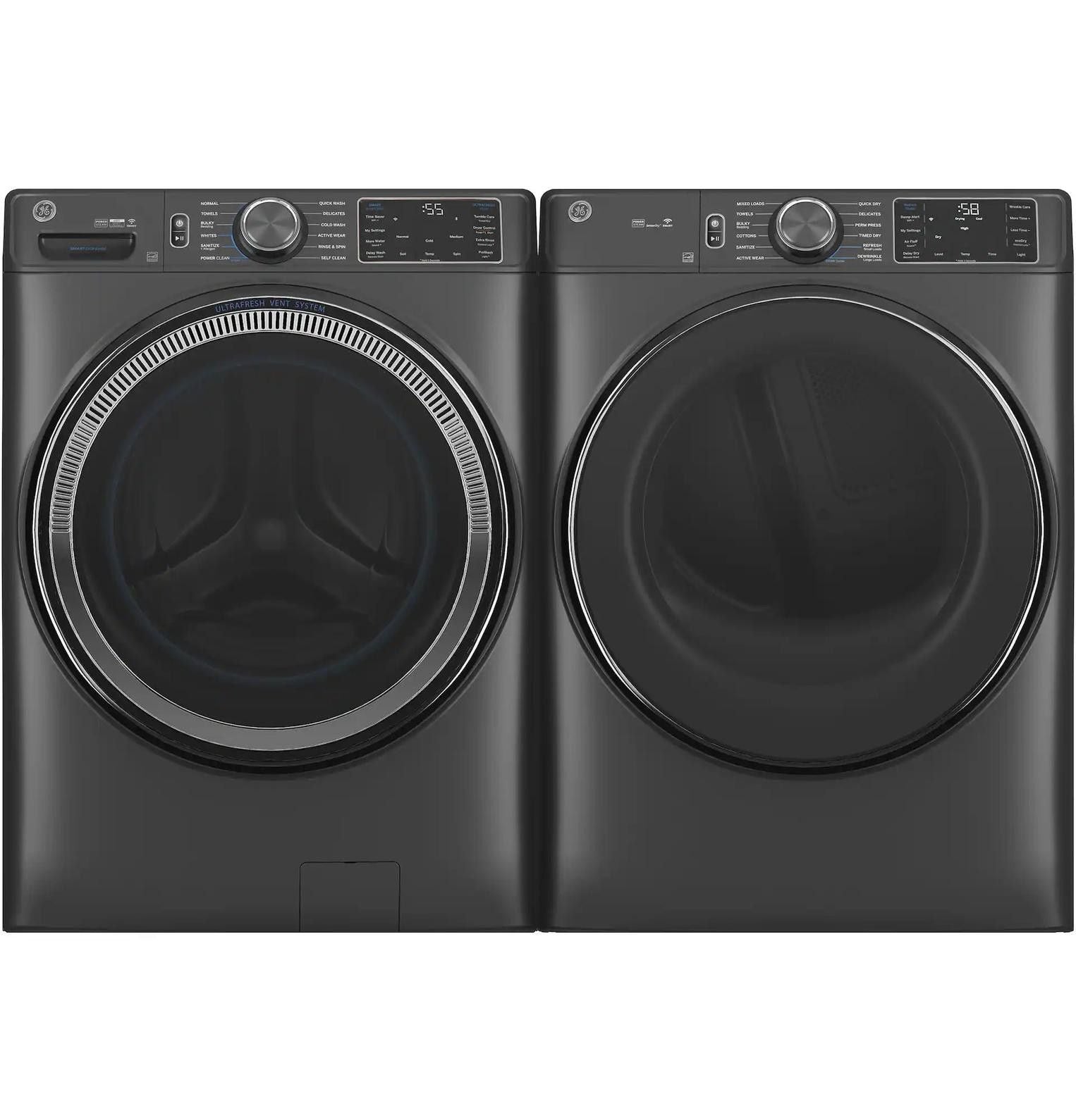 Package - GE - 5.0 Cu. Ft. Stackable Smart Front Load Washer with Steam, SmartDispense and Odorblock Ultra Fresh Vent System and 7.8 Cu. Ft. Stackable Smart Gas Dryer with Steam - Carbon Graphite