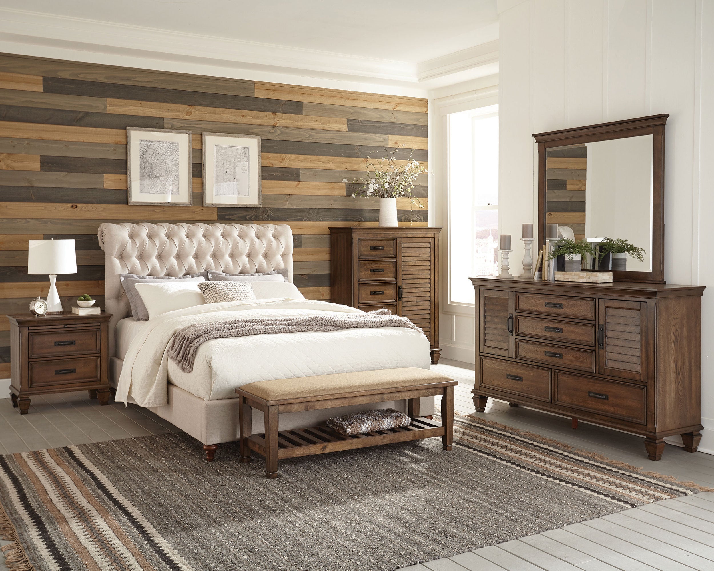 Devon California King Bedroom Set Beige and Oak