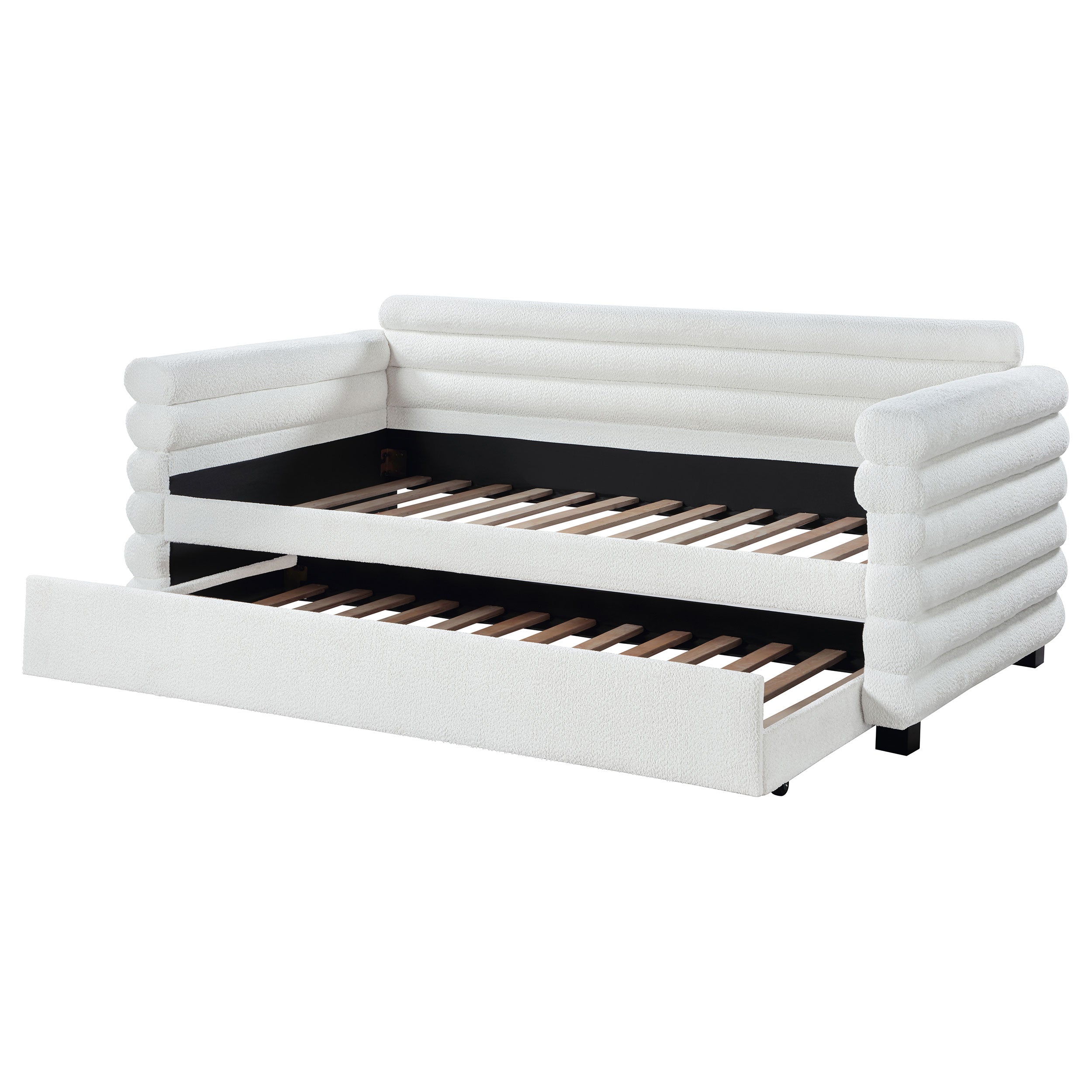 Patricia Boucle Upholstered Day Bed with Trundle Grey