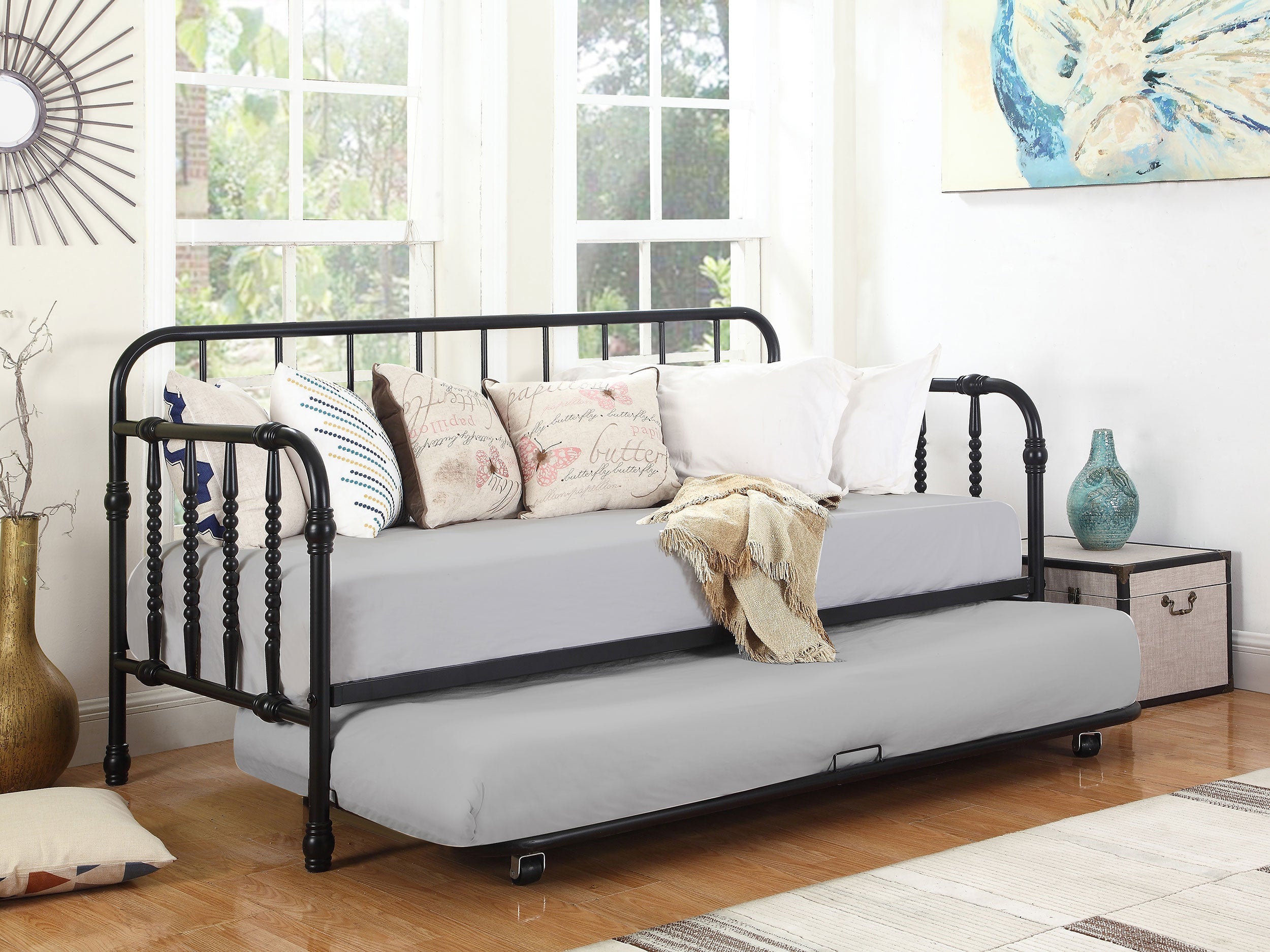 Marina Metal Daybed with Trundle Black