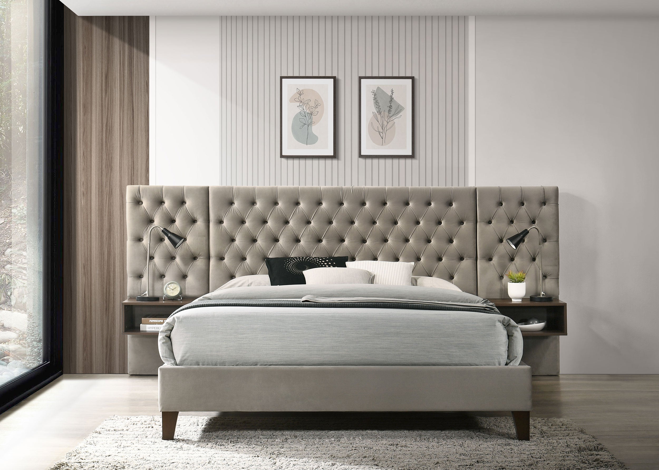 Marley Upholstered Wall Panel Bed Light Brown