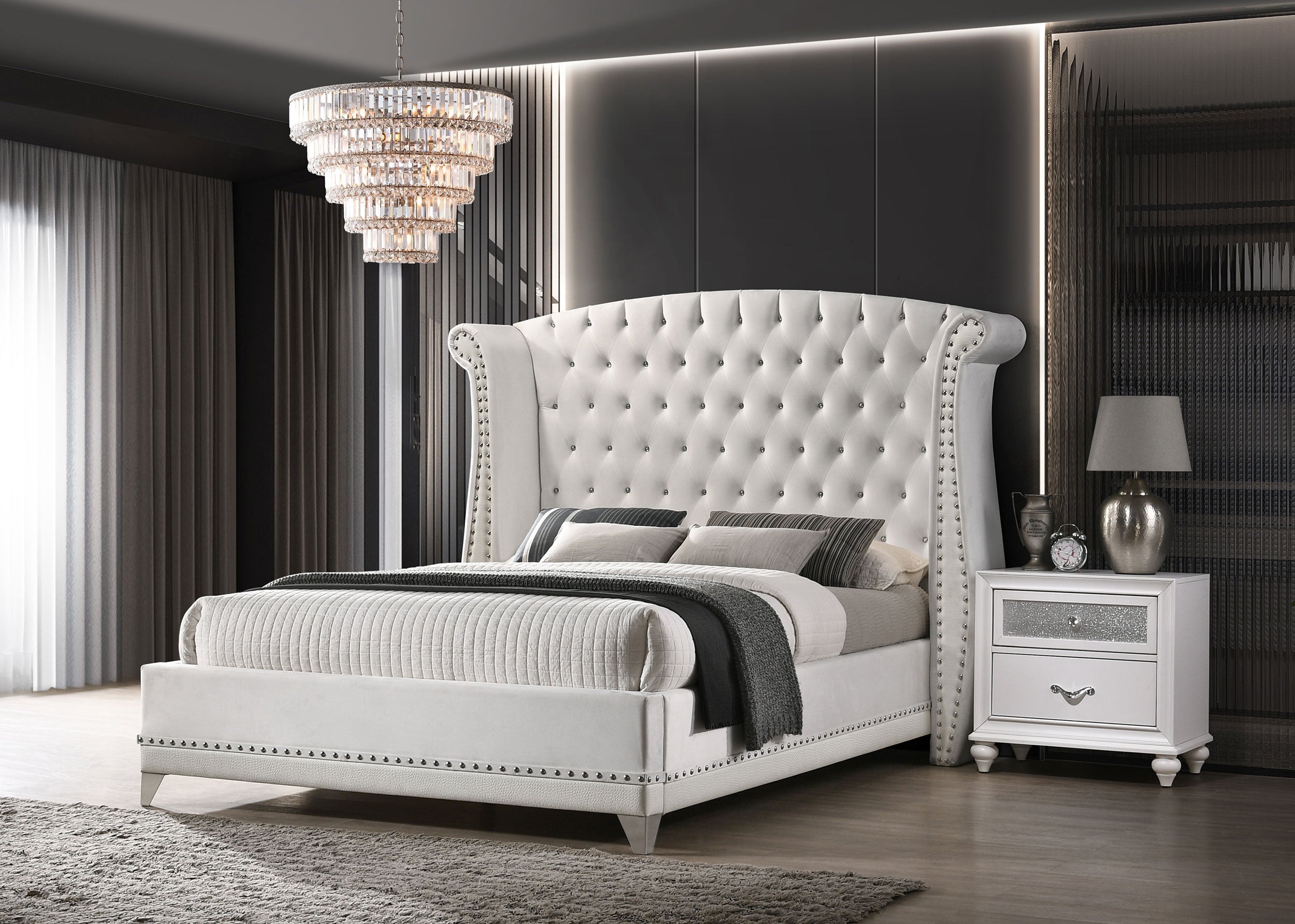 Barzini Upholstered California King Wingback Bed Black
