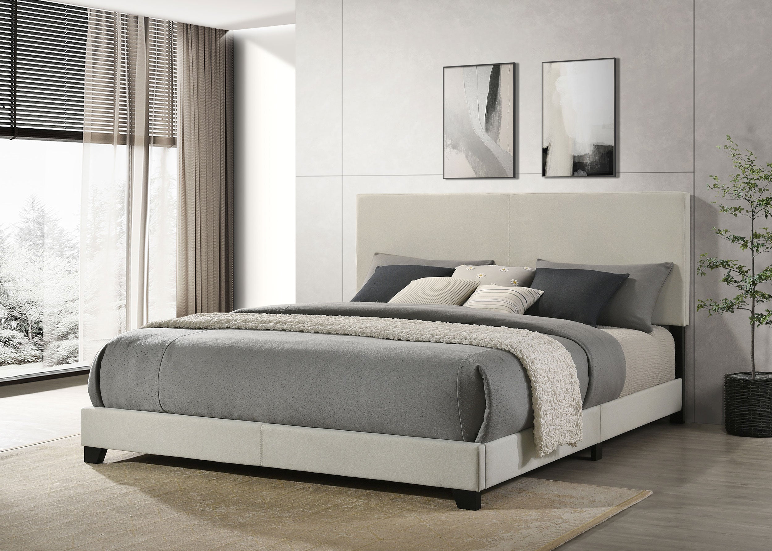 Dorian Fabric Upholstered Panel Bed Cream