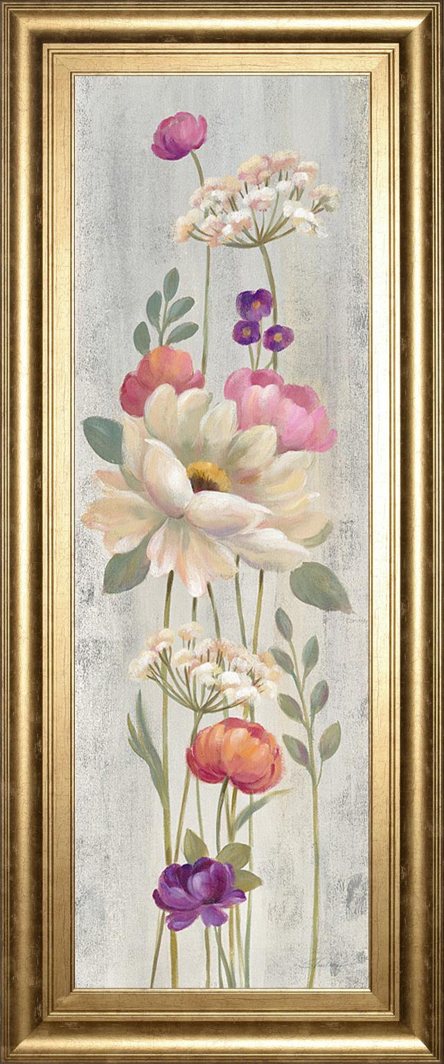 Retro Floral I By Silvia Vassileva 18X42 Framed Print