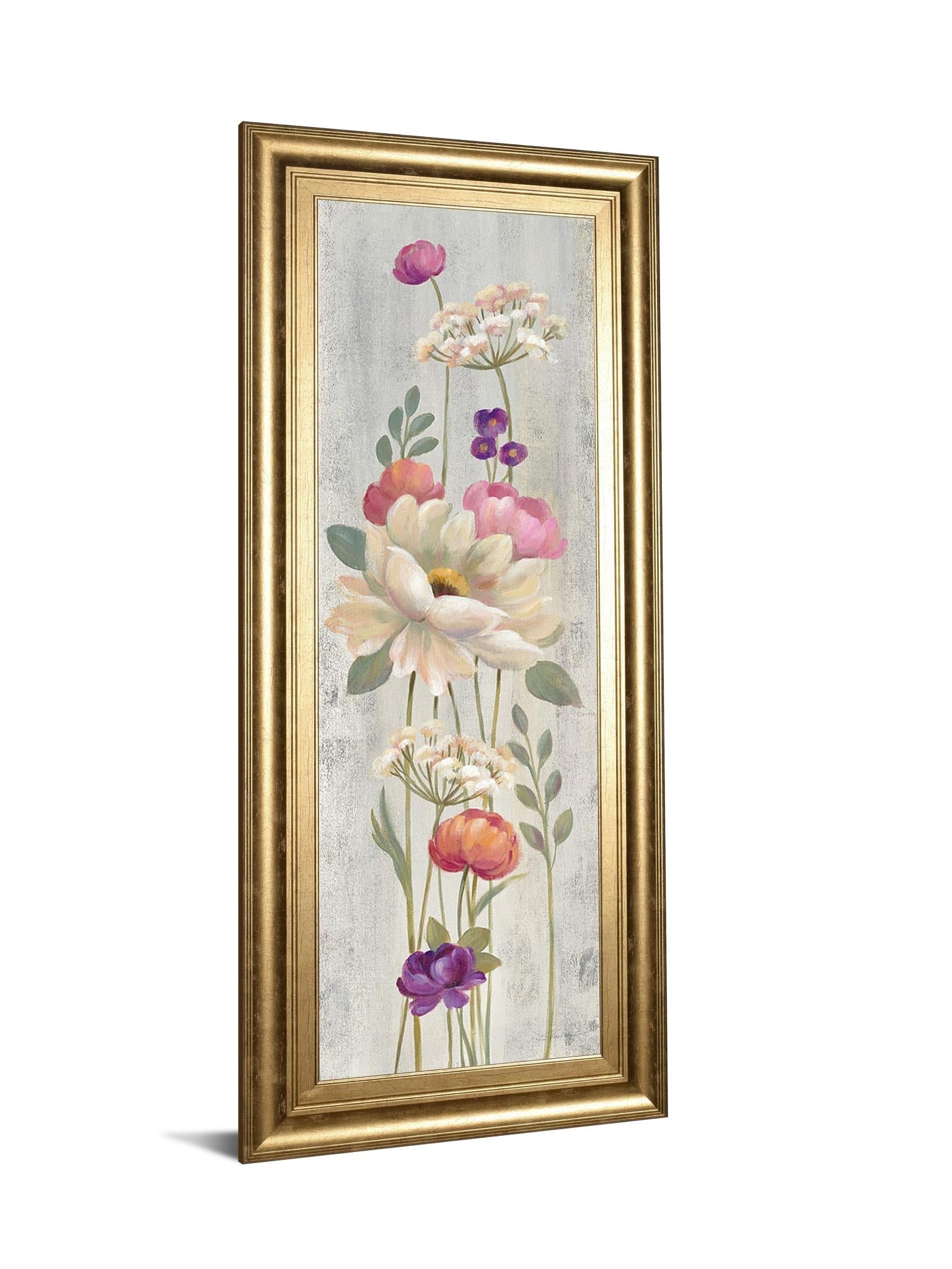Retro Floral I By Silvia Vassileva 18X42 Framed Print