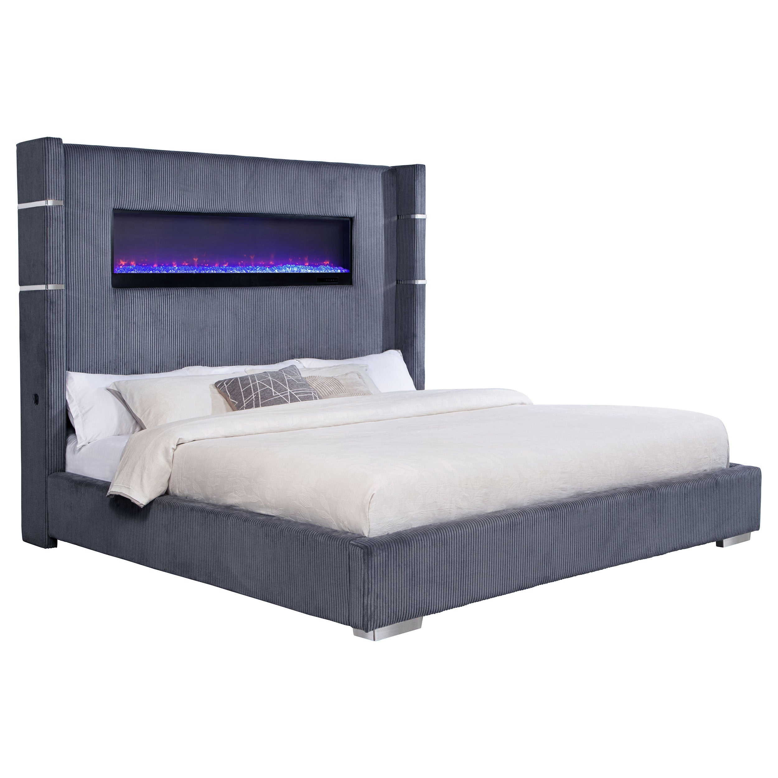 Tisdall Upholstered Cal King Flame Visualizer Bed Black