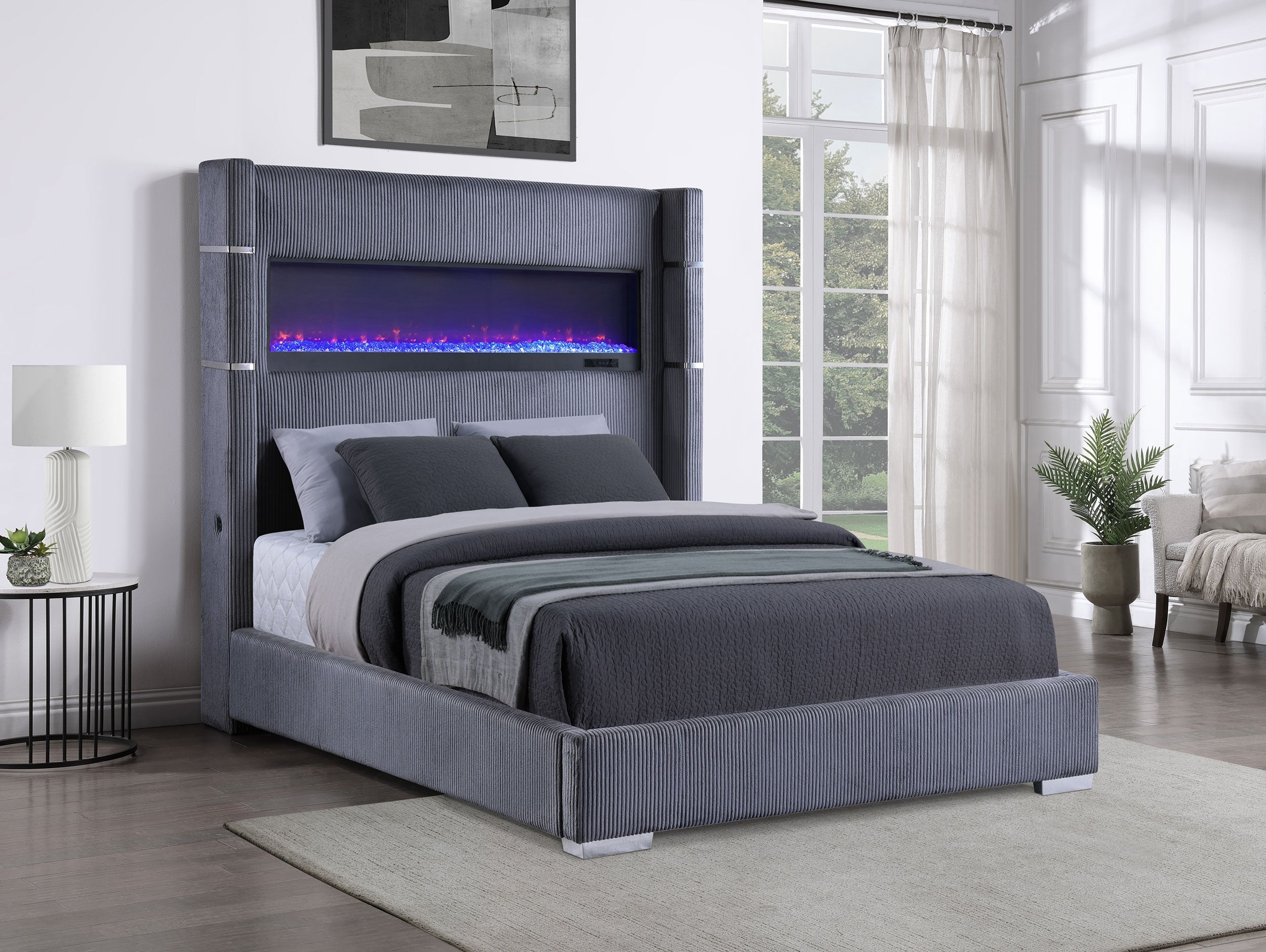Tisdall Upholstered Cal King Flame Visualizer Bed Black