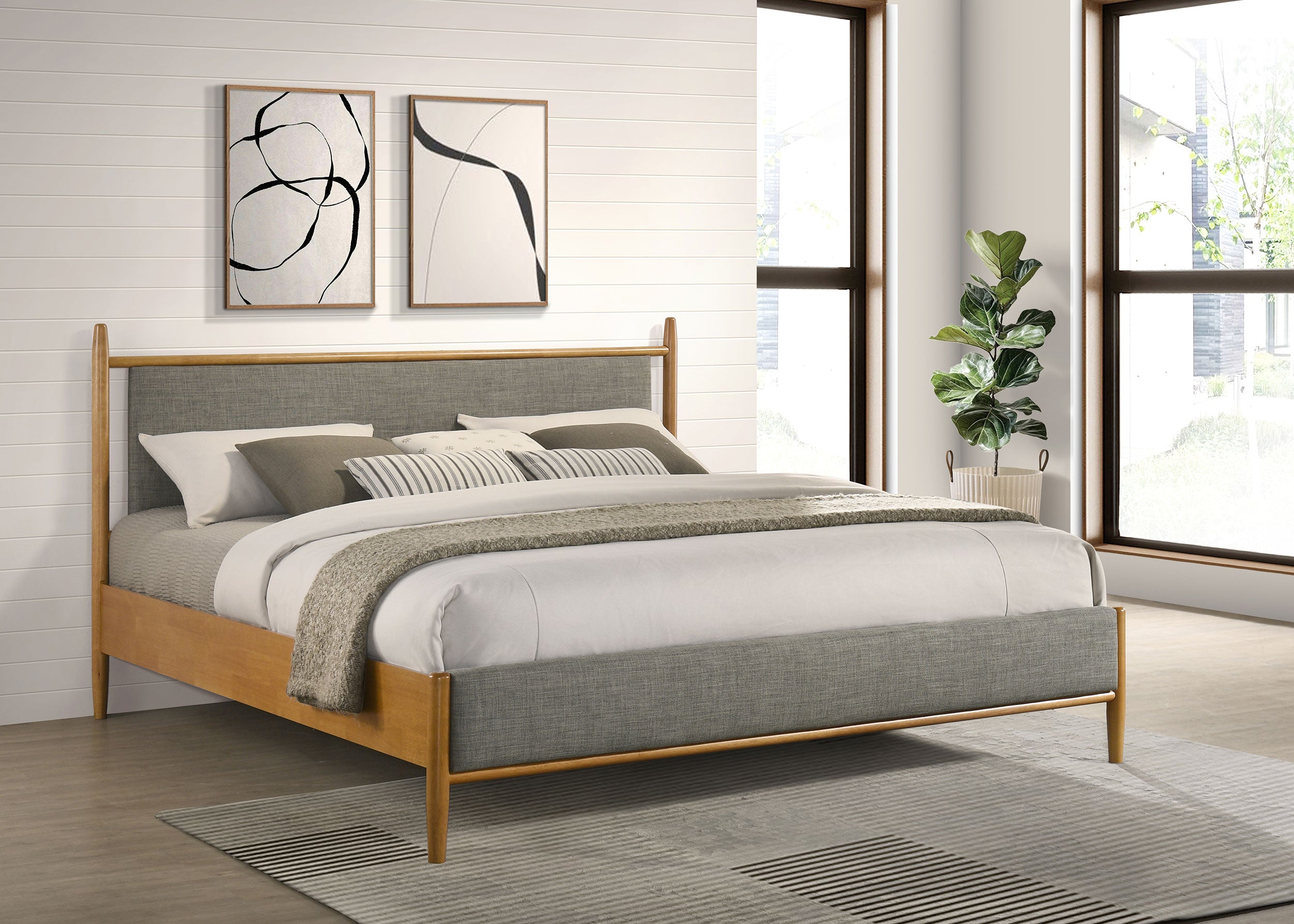 Mason 46-inch Panel Platform Bed Grey and Light Brown