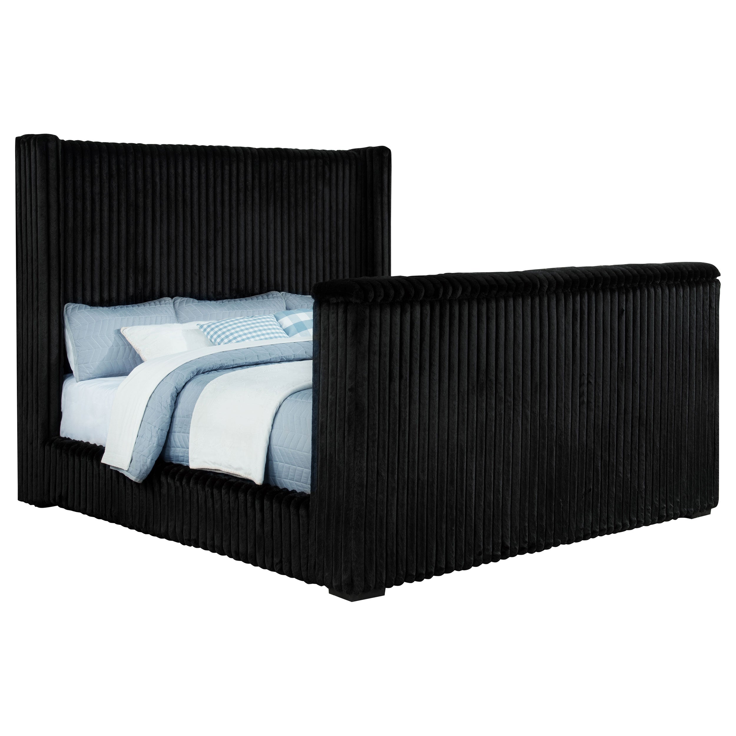 Centergrove Upholstered Queen Wingback TV Bed Black