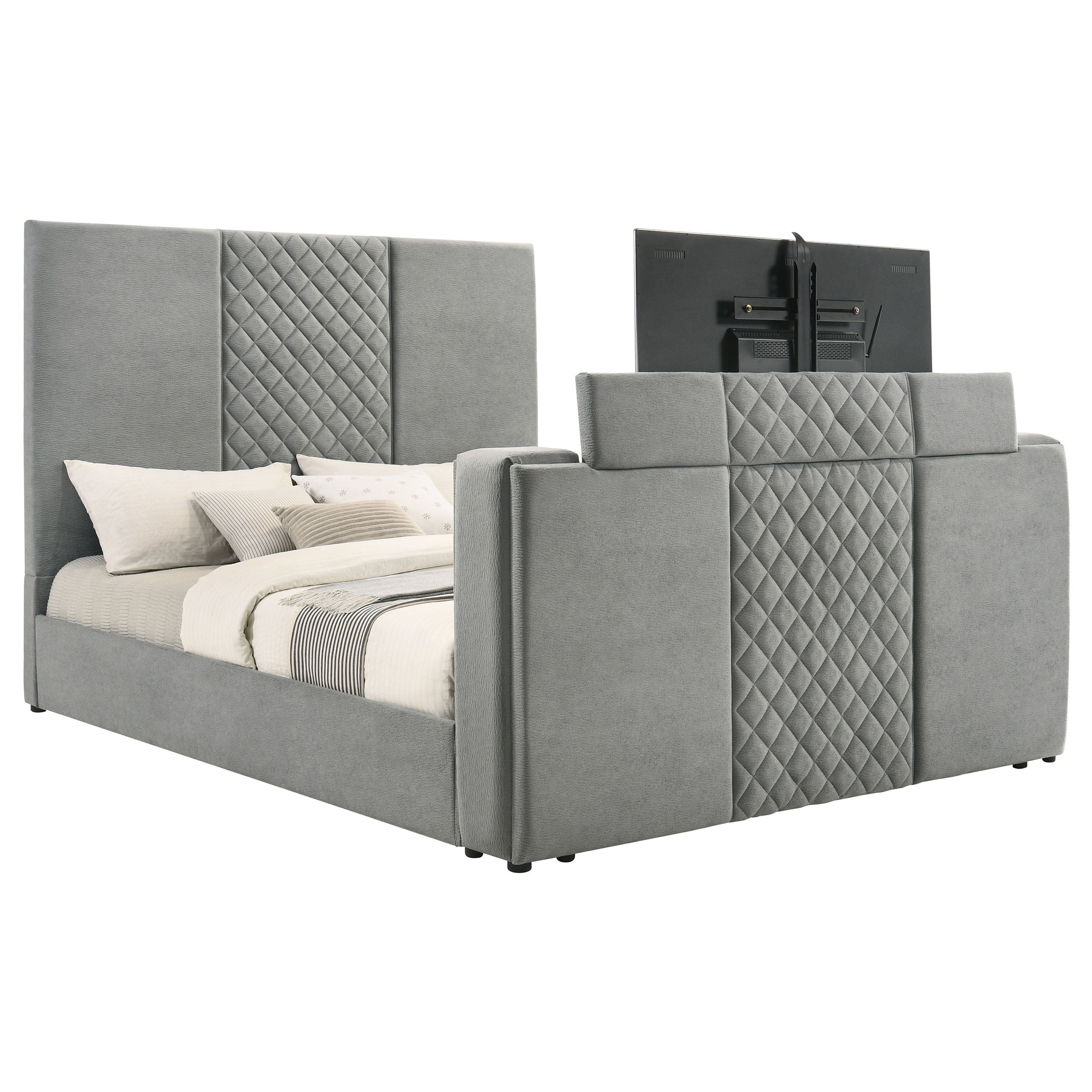 Tara 61-inch Upholstered Panel TV Bed Grey