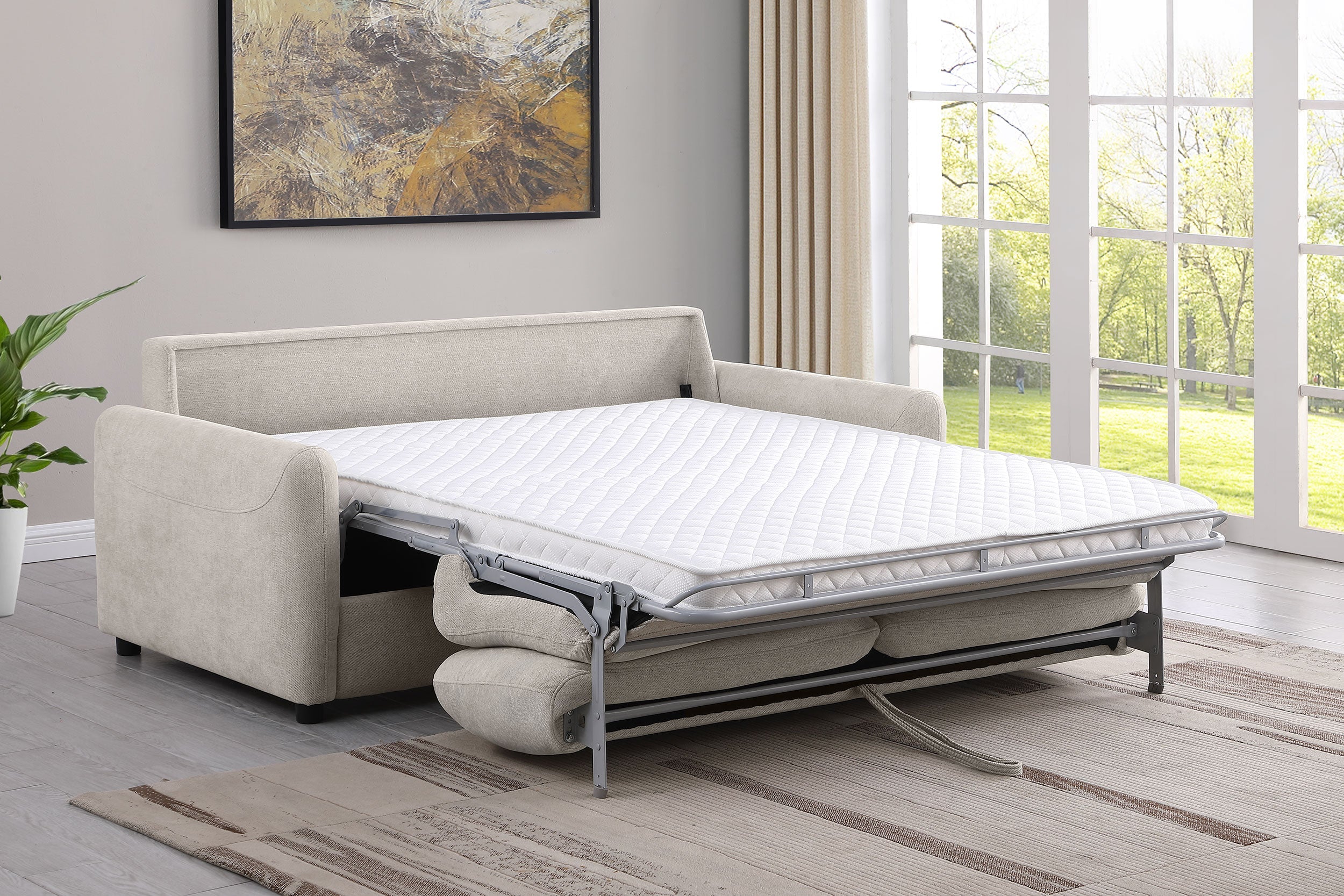 Rylie Upholstered Sofa Sleeper with Mattress Beige