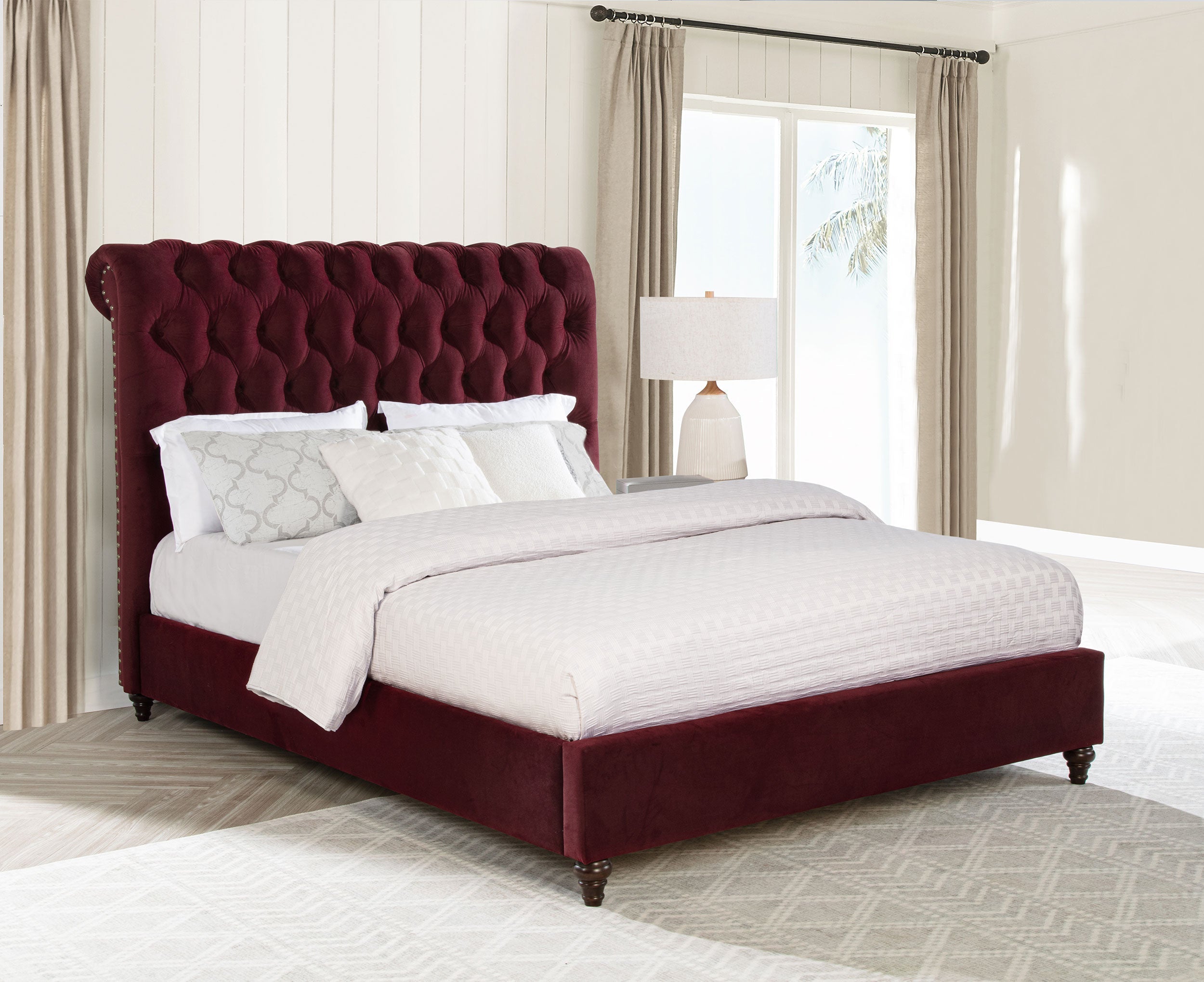 Devon 57-inch Upholstered California King Panel Bed Beige