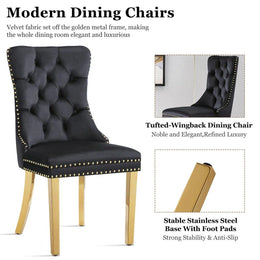 36" Round Glass Dining Set, Modern Velvet Upholstered Chairs with Cross Stainless Steel Base (Black)