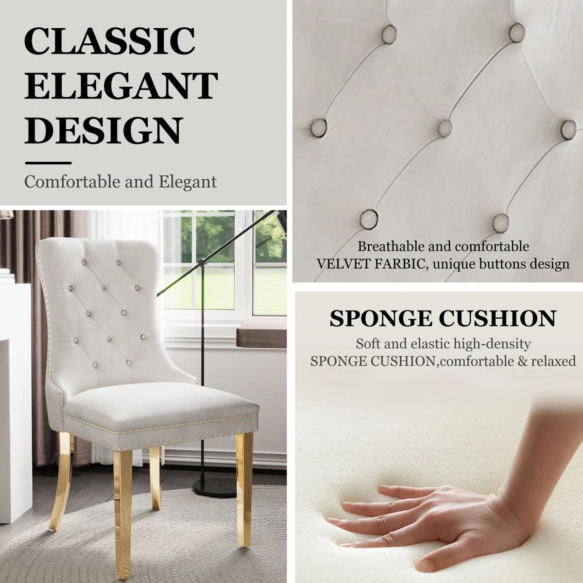 36" Round Glass Dining Set, Modern Velvet Upholstered Chairs with Cross Stainless Steel Base (White)