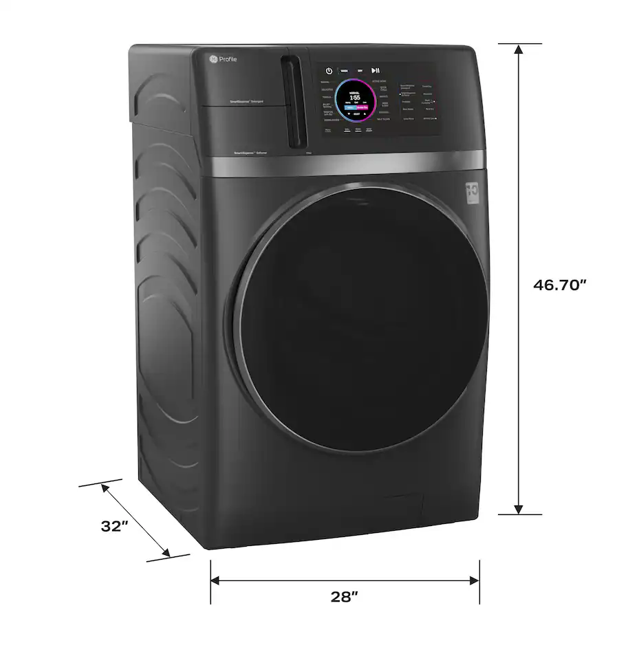 GE Profile - UltraFast 4.8 Cu. Ft. High-Efficiency Smart Front Load Washer and Electric Dryer Combo with Ventless Heat Pump - Carbon Graphite