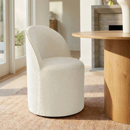 4 - Person Dining Table Sets With (Natural) Round Table & 4 Upholstered Fabric Chairs (Beige)