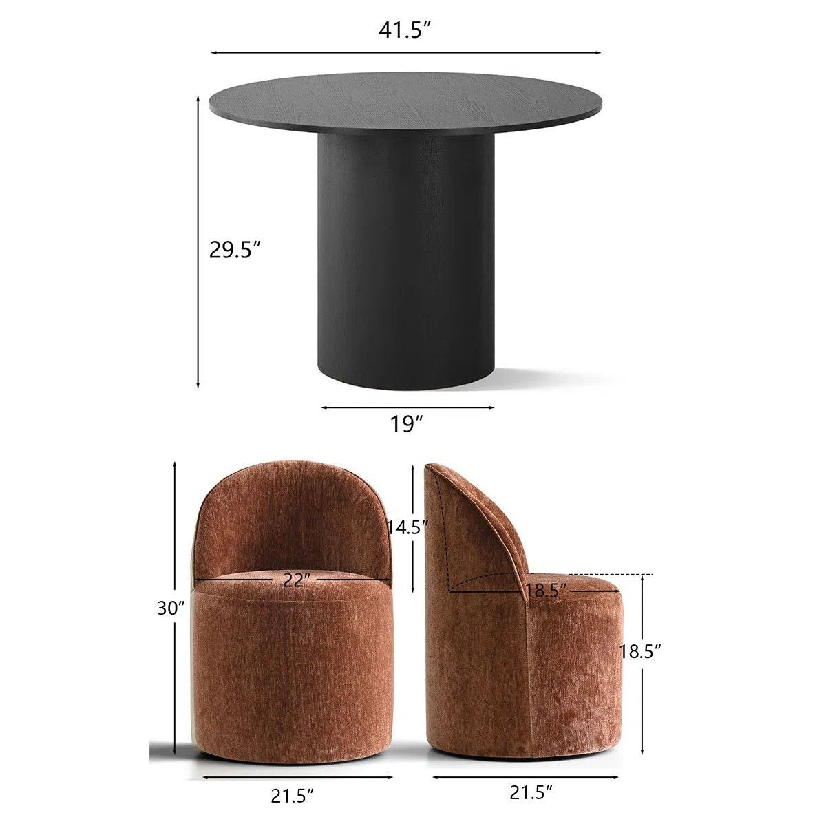 4 - Person Dining Table Sets With (Black) Round Table & 4 Upholstered Fabric Chairs (Rust)