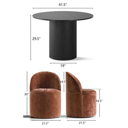 4 - Person Dining Table Sets With (Black) Round Table & 4 Upholstered Fabric Chairs (Rust)