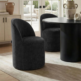 4 - Person Dining Table Sets With (Black) Round Table & 4 Upholstered Fabric Chairs (Black)